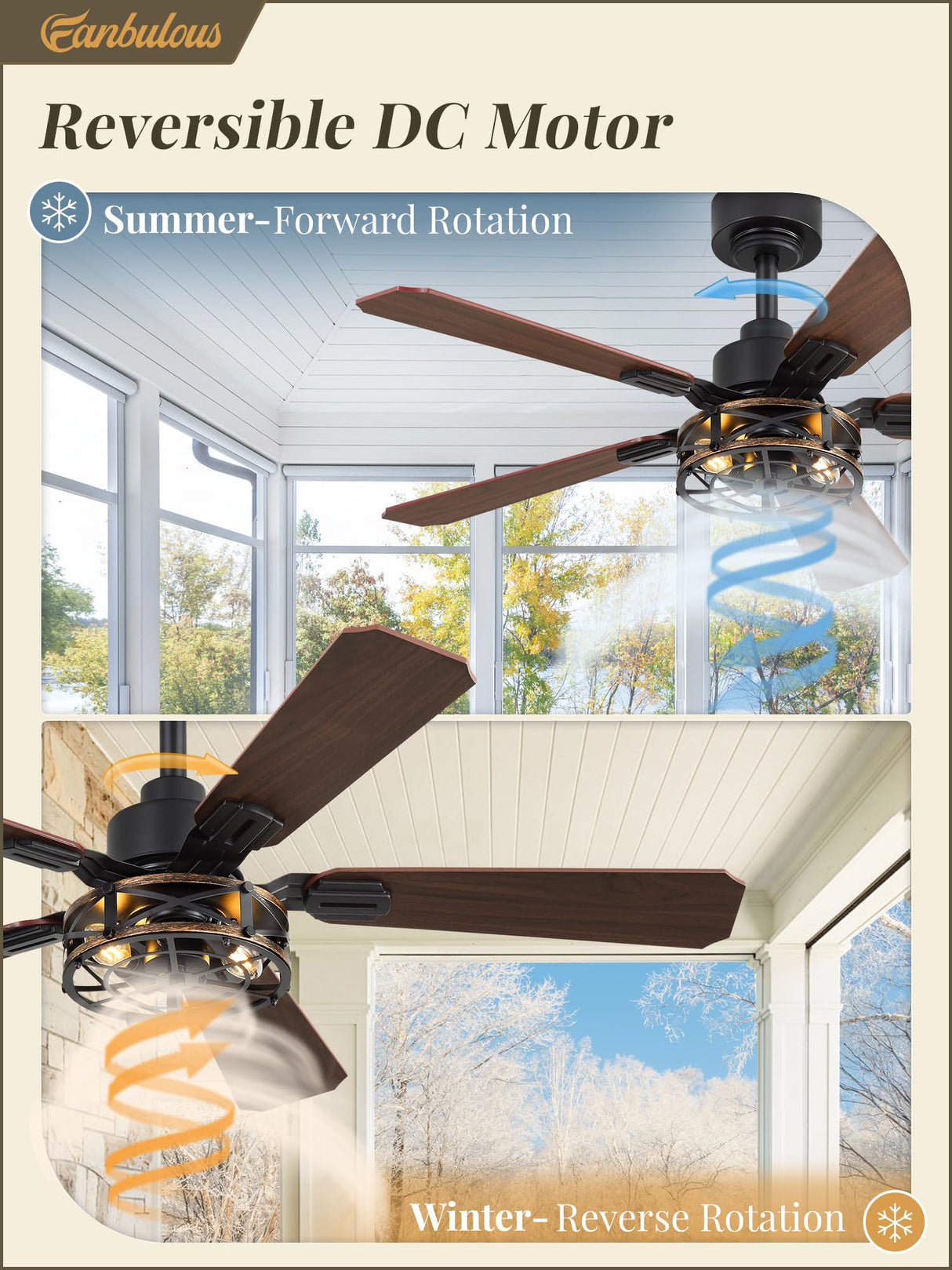 2 Pack 42 Inch Rustic Caged Ceiling Fan with Lights, Black Farmhouse Ceiling Fans for Bedroom Living Room, Double-Sided 5 Blades Rustic Ceiling Fan Fanbulous