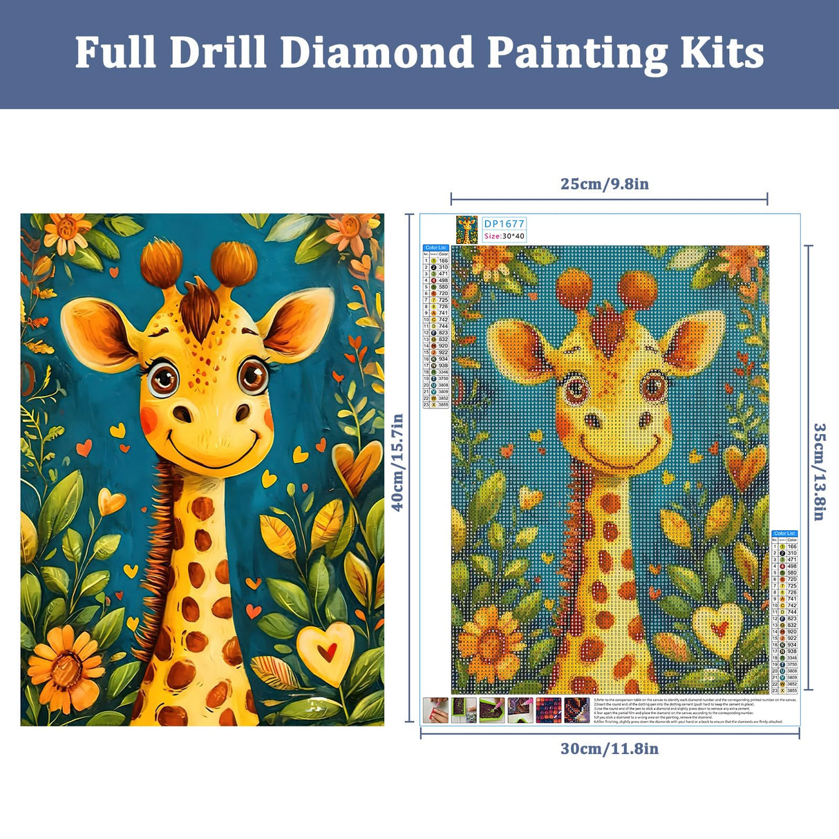 Auremi Giraffe Diamond Art Painting Kits for Adults Beginners, DIY 5D Animal Diamond Art Paint with Round Diamonds Cartoon Full Drill Gem Art Painting Kit for Home Wall Decor Gifts 30×40cm Auremi