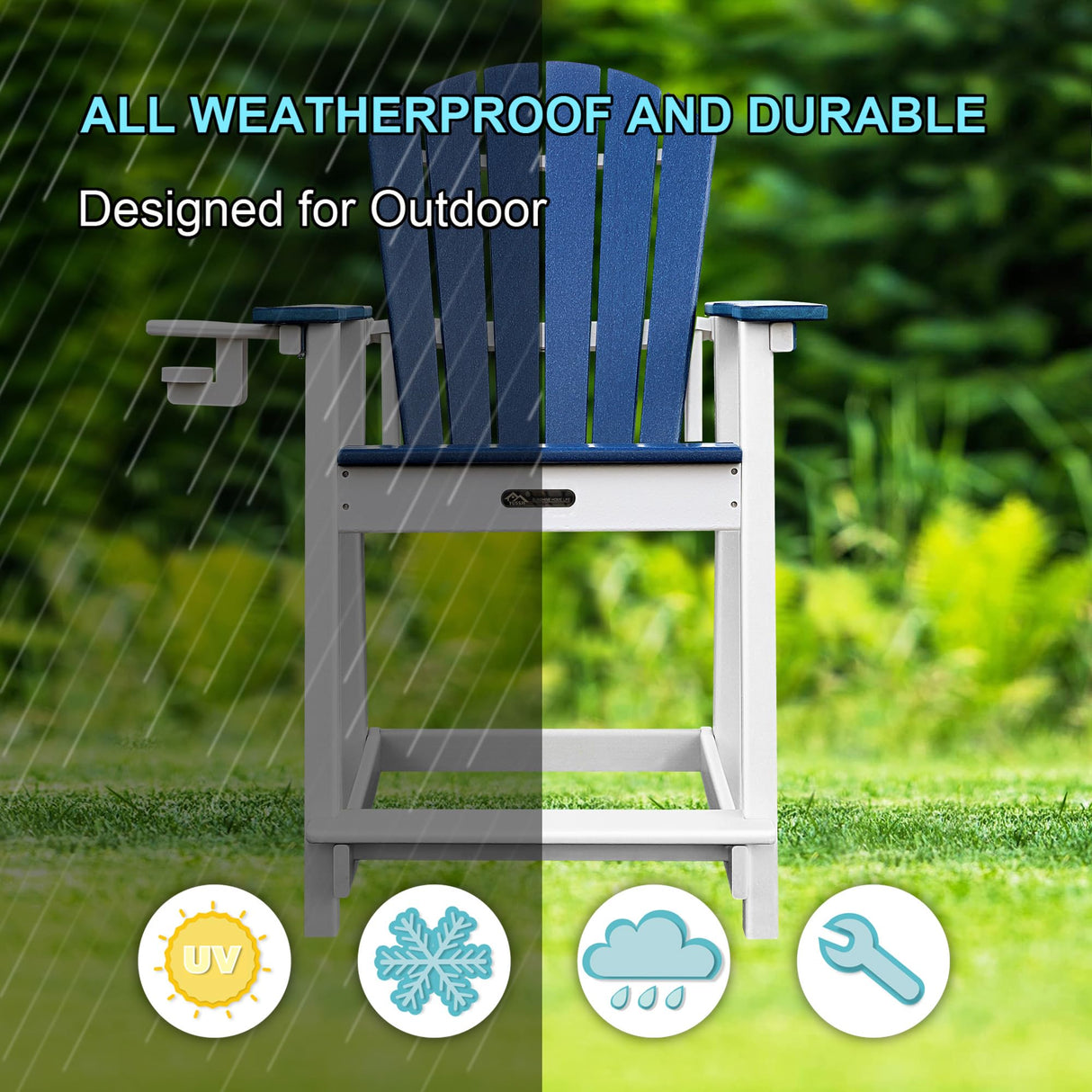YUSSJI Tall Adirondack Chairs Patio Bar Tables Set of 5 Weather Resistant HDPE 35" Round Outdoor Bar Adirondack Barstools Plastic Height Table Pub, for Garden, Backyard, Yard, Pool, Fire, Pit (Blue) YUSSJI