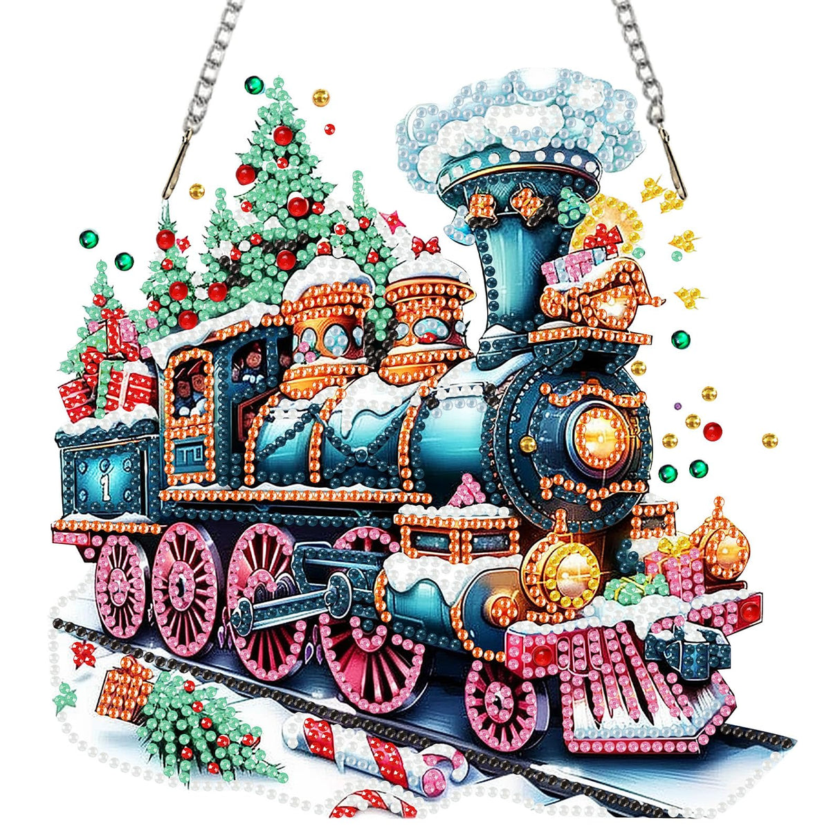SENQAO Christmas Diamond Art Hanging Kits for Adults Kids, Christmas Train Diamond Art Suncatchers, 5D Special Shape Diamond Painting Pendant Window Ornament Gifts for Home Door Wall Decor SENQAO