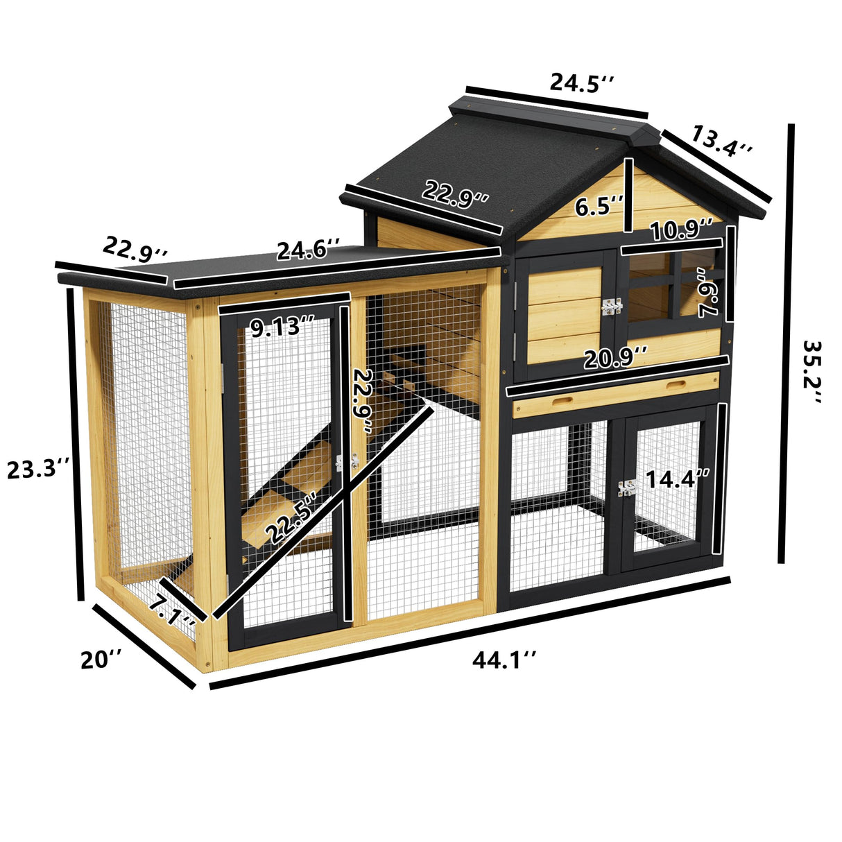 XiliqingEco Chicken Coops Outdoor Wooden Double-Decker Chickens with Deep Push-Pull Trays, Non-Slip Slopes, Waterproof Asphalt Roof Suitable for a Variety of Animals (Yellow Black) XiliqingEco