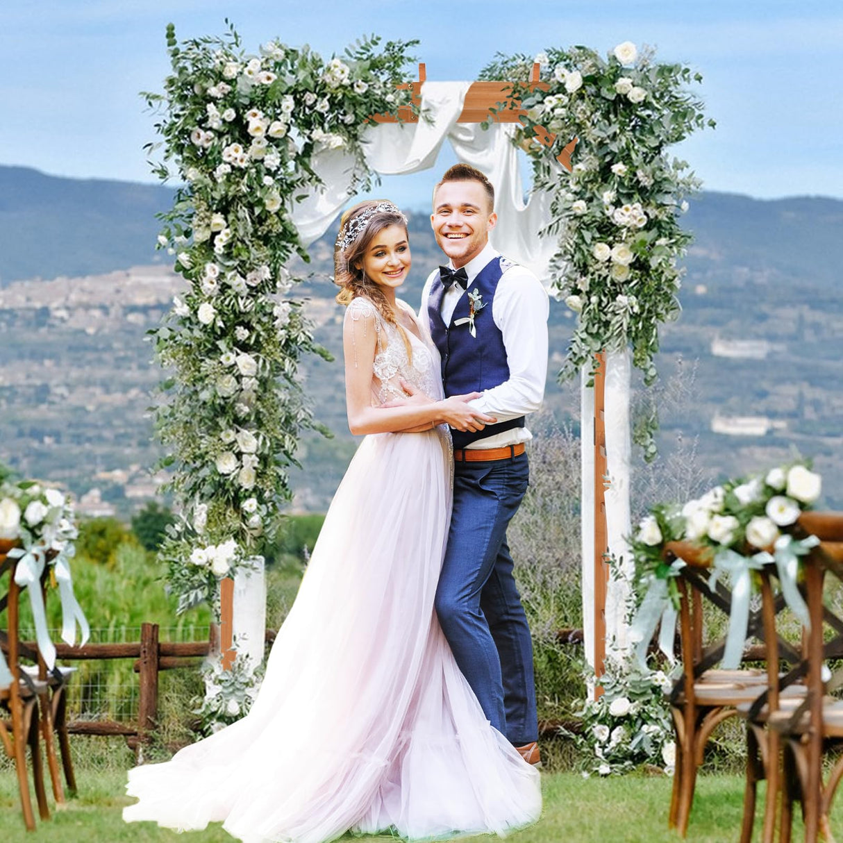 Giantex 7FT Wood Garden Arbor Trellis, Wooden Wedding Arch for Ceremony Party, Outdoor Archway Pergola for Climbing Plants, Pathway, Yard, Garden Decor, Easy Assembly (Honey Brown, 55''W x 85''H) Giantex