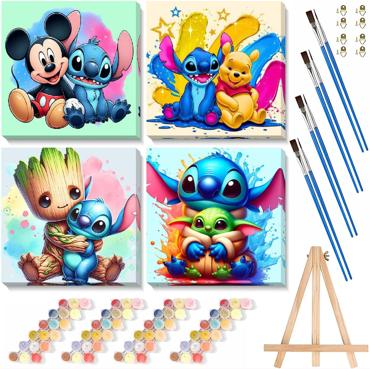 4 Ps Paint by Numbers for Kids with Framed Canvas,Cartoon Paint by Numbers for Kids Ages 8-12 with Wooden Easel,Easy Acrylic Painting Kits for Home Wall Decor 8X8 Inch Fuinkqe
