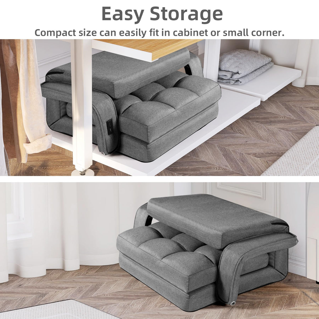 STHOUYN Folding Sofa Bed, Convertible Sleeper Chair Bed with USB, Floor Chair with 5-Position Adjustable Back Support, Small Comfy Couch for Bedroom Small Space, Cozy Chair, Apartment Dorm (Dark Grey) STHOUYN