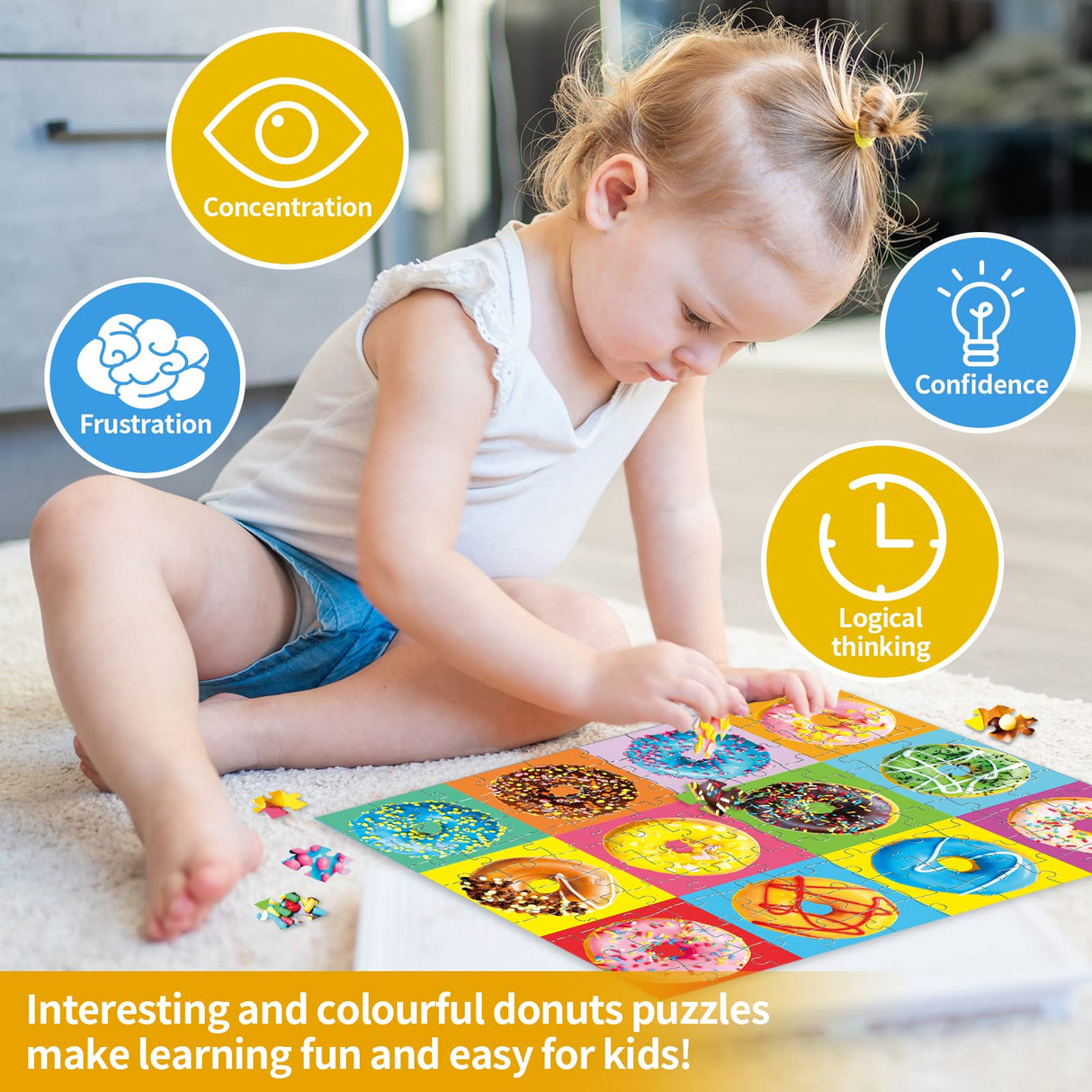 fishwisdom 100 Piece Donuts Jigsaw Puzzle for Kids Teens Age 4-8 Gift Family Time (Donuts) fishwisdom