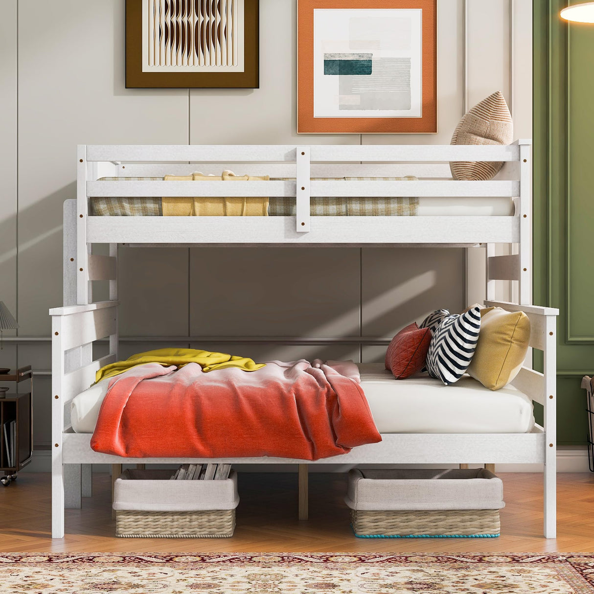 Linique Detachable Twin XL over Queen Bunk Bed Frame with Ladder - White Linique