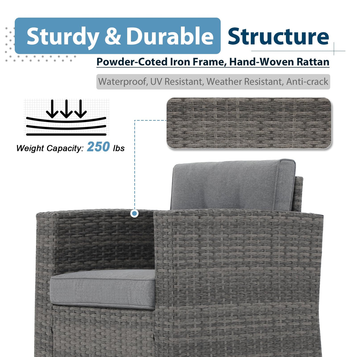 JOIVI 9 Pieces Outdoor Patio Furniture Set with 45” Fire Pit Table, Rattan Patio Conversation Set with 50000 BTU Gas Fire Pit, Wicker Outdoor Sectional Sofa Set with Storage Box and Coffee Table, Gray JOIVI