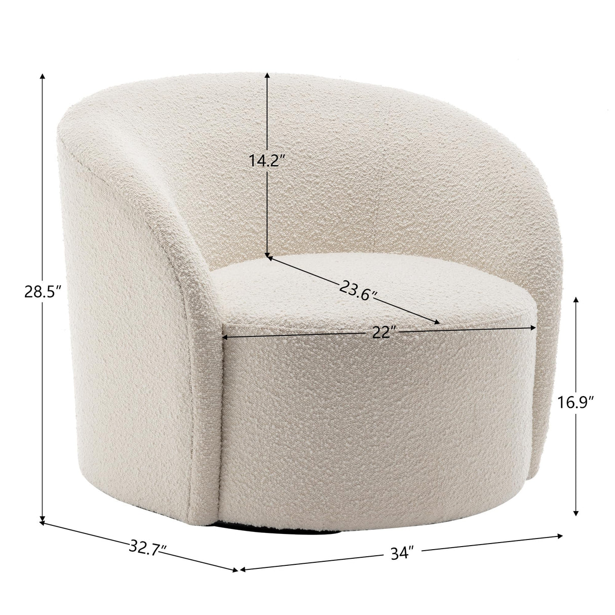 KINWELL 34" W Swivel Barrel Chair Set of 2, Mid Century Modern Round Upholstered Boucle Swivel Accent Chairs, No Assembly Sofa Chair for Living Room Bedroom Reading, Cream KINWELL