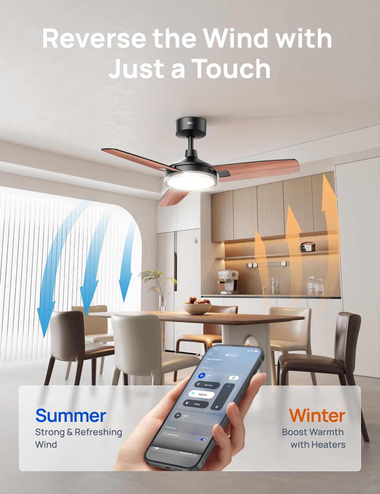 Dreo Smart Ceiling Fans with Lights, 42 Inch Black Ceiling Fan, 12 Speeds & 3 Fan Modes, Stepless Color Tones, Dimmable LED Light, 1-12H Timer, Quiet DC Motor, Remote/APP/Alexa/Wall Switch Control Dreo
