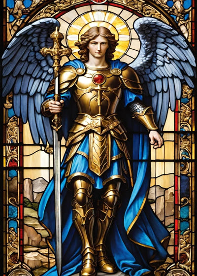 WGSMGL 5D Diamond Painting Kit, Religious Stained Glass Angel Art, Full Drill Round Diamonds, DIY Craft Home Decor, 12x16 Inch