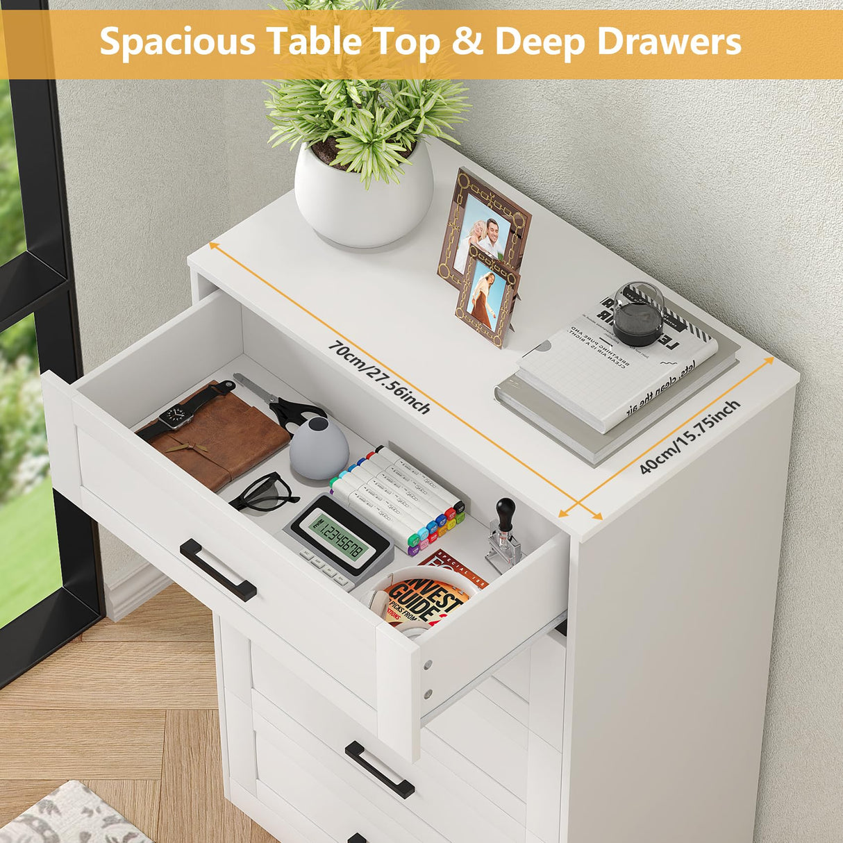 Frmobepts 5 Drawer Dresser for Bedroom, White Dresser with Deep Drawers, Modern Tall Dresser Farmhouse Wooden Dresser Chest of Drawers for Living Room, Hallway, Entryway Frmobepts