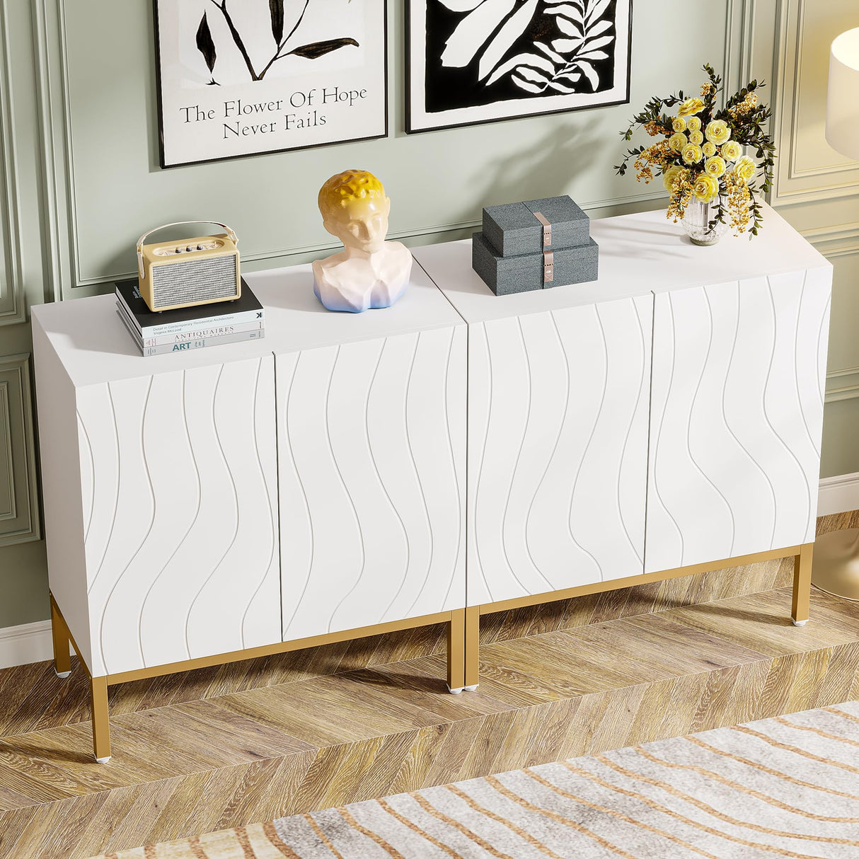 Tribesigns Modern Buffet Cabinet Set, 59 Inch Storage Cabinet with 4 Doors, Freestanding Floor Sideboard Cabinet with Adjustable Shelves, Wood Coffee Bar Side Cabinet for Living Room, Dining Room Tribesigns