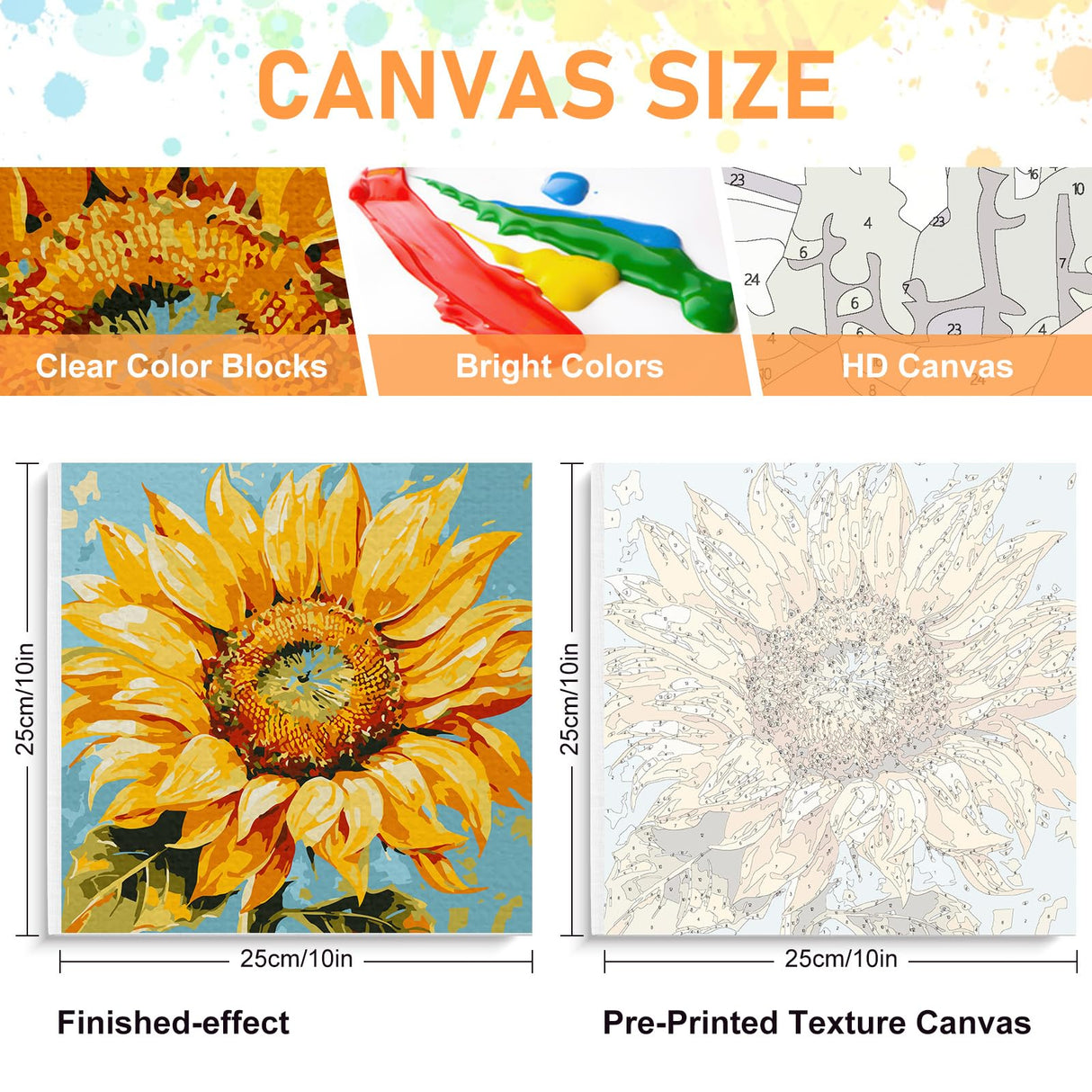 Framed Paint by Numbers Kit for Adults Beginners & Kids Ages 8-12, Sunflower Acrylic Easy Paint by Number with Frame, Watercolor Paint by Number Kits on Canvas Framed (10 * 10 Inch, without Easel) Offito