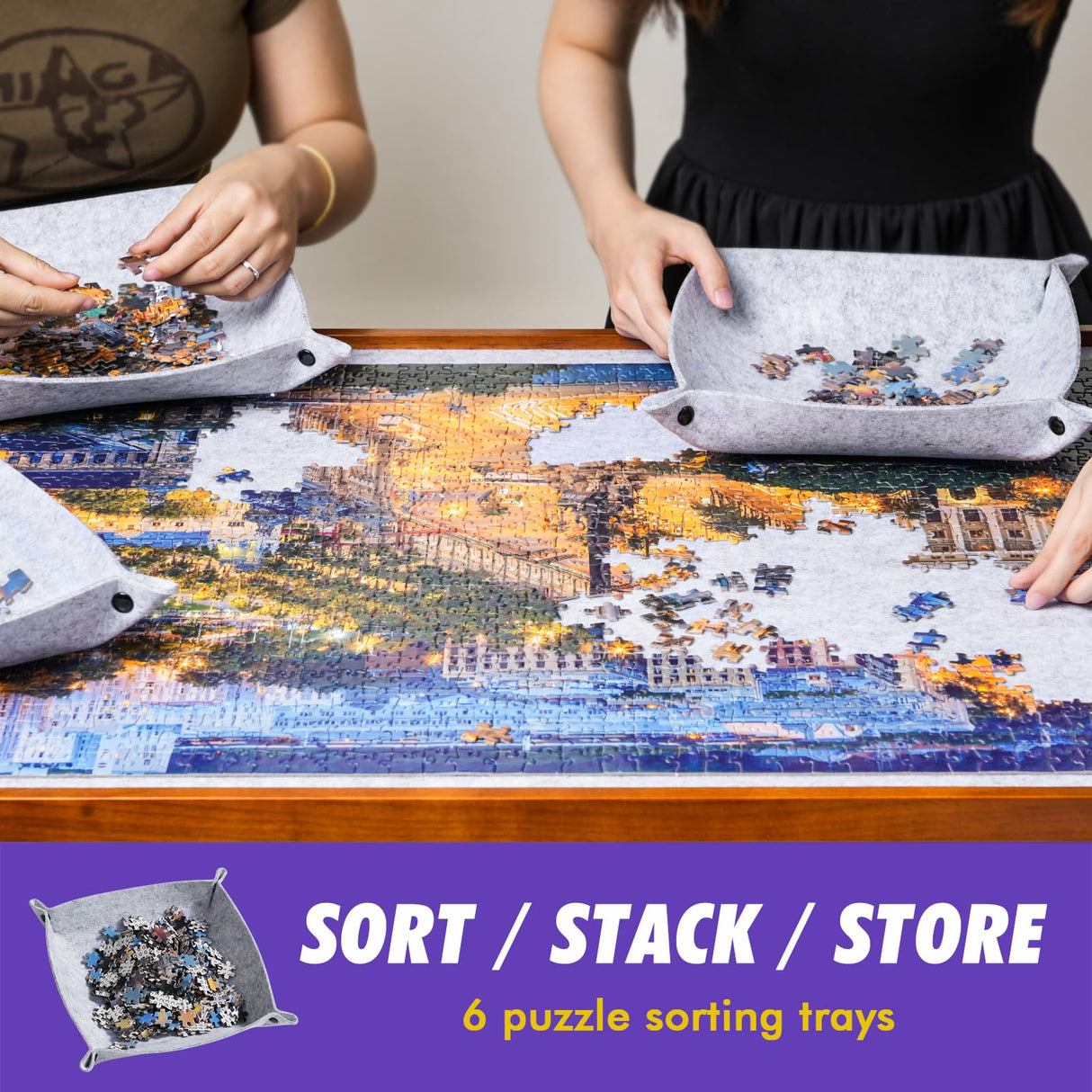 Sunix 1500PCS Puzzle Table with Legs, 36"x26" Adjustable Height & Tilt Jigsaw Puzzle Board with Drawers & Cover, Portable Folding Puzzle Table for Adults, Wooden Jigsaw Puzzle Table for Bed Sunix