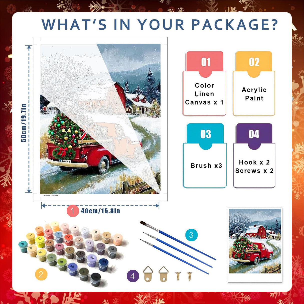 Christmas Paint by Numbers Kit for Adults - Christmas Truck Number Painting for Adults for Gift Home Wall Decor 16x20 Inch HITO