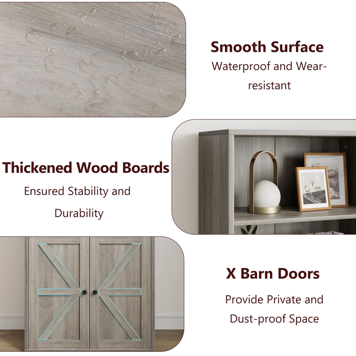 CABIHOME Farmhouse Bookcase with Doors 71.4in Tall Bookshelf 11.8in Depth Display Storage Shelves Industrial Bookcases Wooden 6 Shelf Bookshelves for Bedroom, Living Room, Home Office CABIHOME