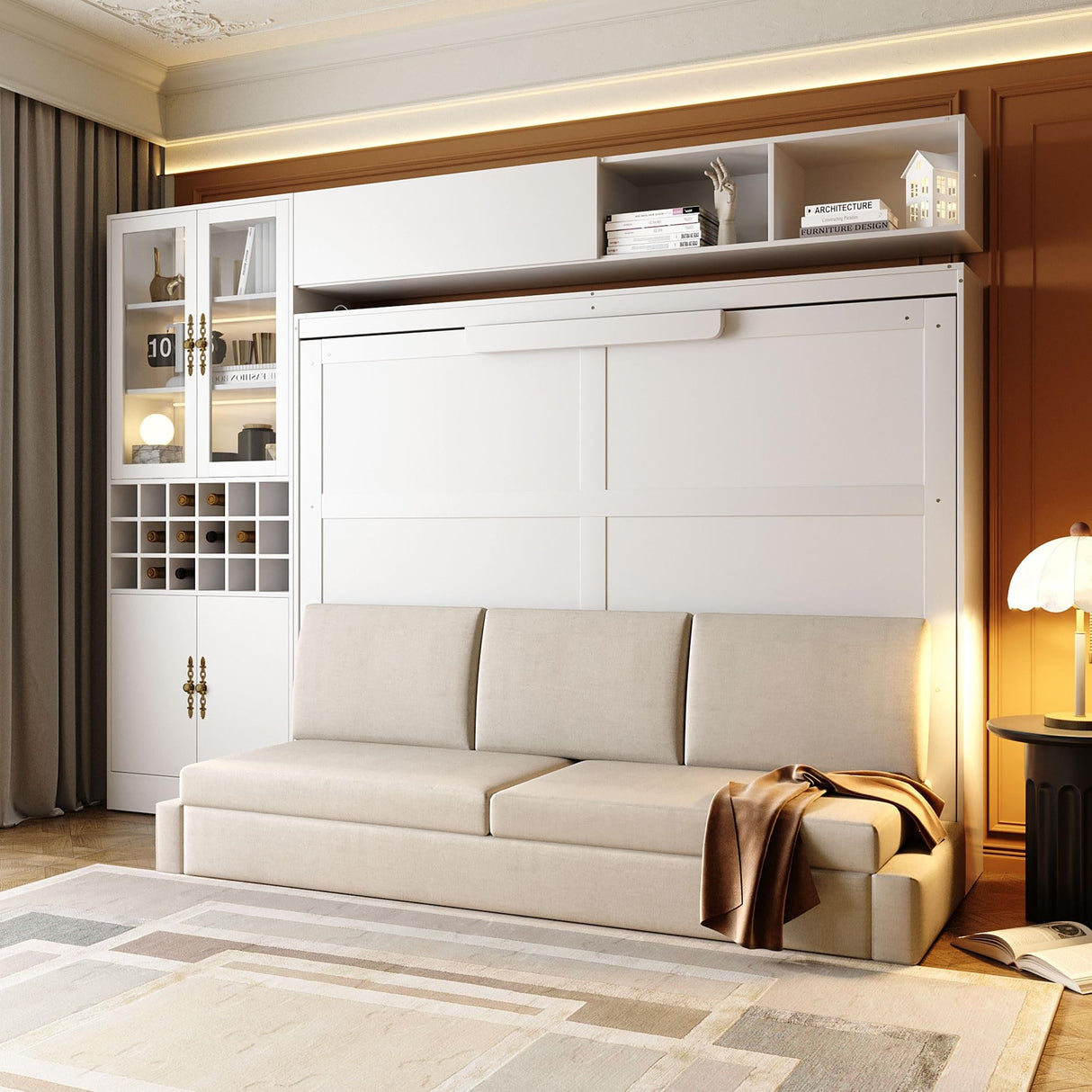 Harper & Bright Designs Queen Size Murphy Bed, Wall Bed with Sofa, Shelves USB & Light, White Harper & Bright Designs