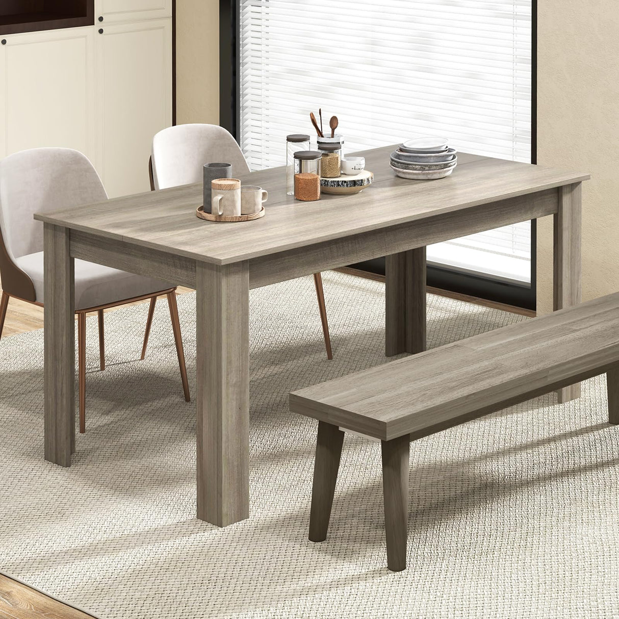 Giantex Large Farmhouse Dining Table - 63" L x 31.5" W x 30" H, 330LBS Capacity, Center Table for Living Room, Home Office, Kitchen, Dinette, Dinner, Oak Giantex