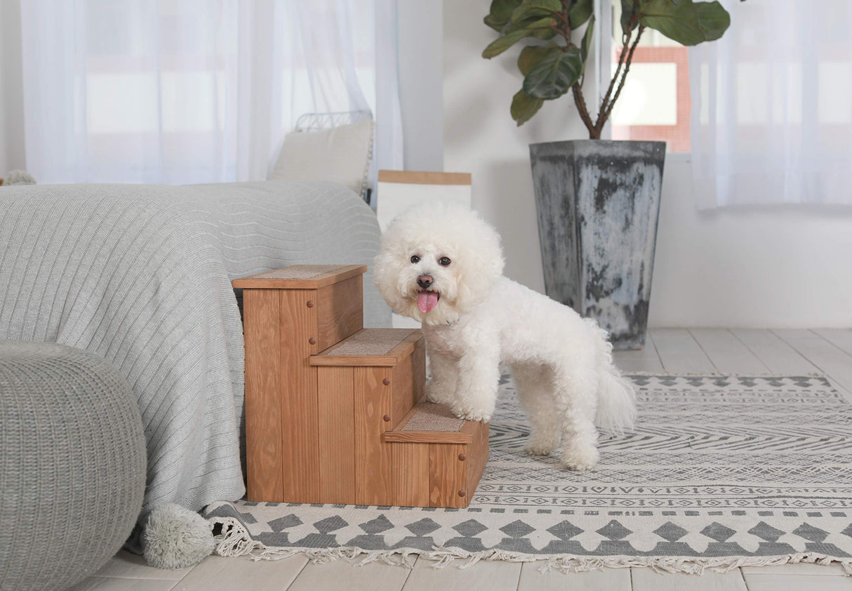 zoovilla PTR0082212010 Yorkshire Pet Step with Storage, Wood Bedside Ramp with Storage, Natural Wood, 15.55″D x 17.50″W x 14.76″H zoovilla