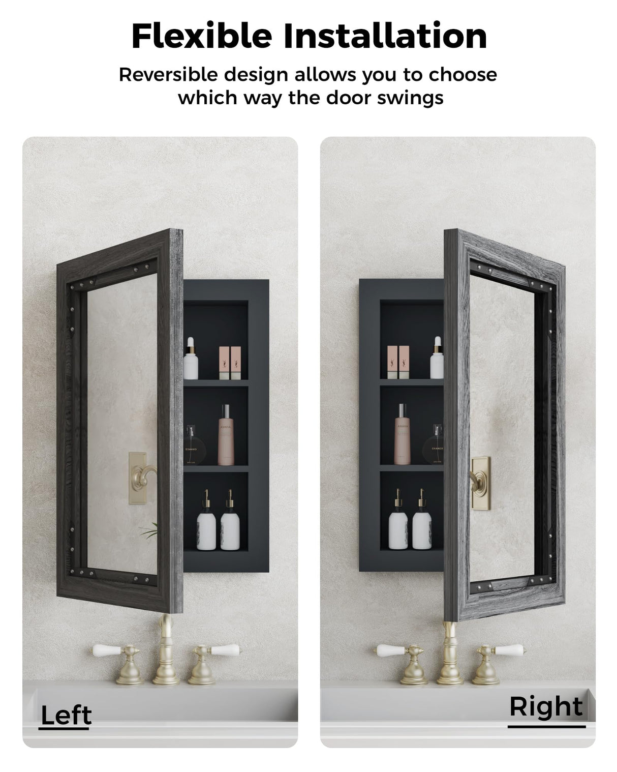 FLYJOE Medicine Cabinet Mirror 16 x 24 Inch Farmhouse Bathroom Mirror Door Solid Wood Storage Cabinet with Adjustable Shelves, Wall Mounted for Bathroom Living Room, Grey FLYJOE