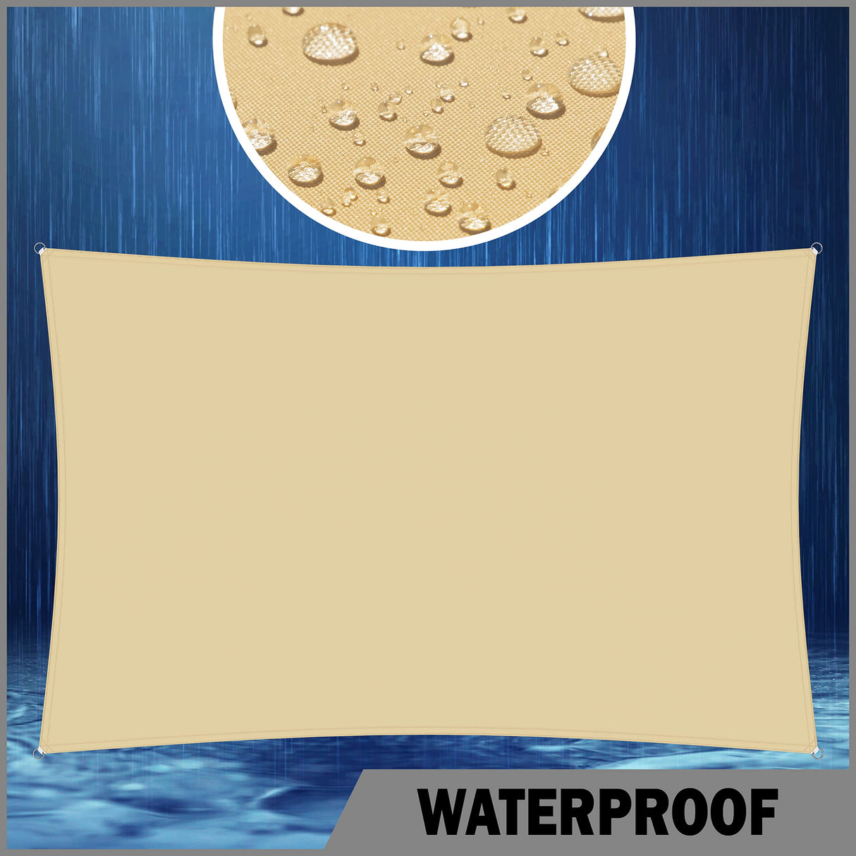 ShadeMart 14' x 14' Beige Square Waterproof Sun Shade Sail Canopy Awning, 95% UV Blockage & Water Resistant smTADS14, Outdoor Backyard Patio Garden Carport - We Make Custom Size ShadeMart