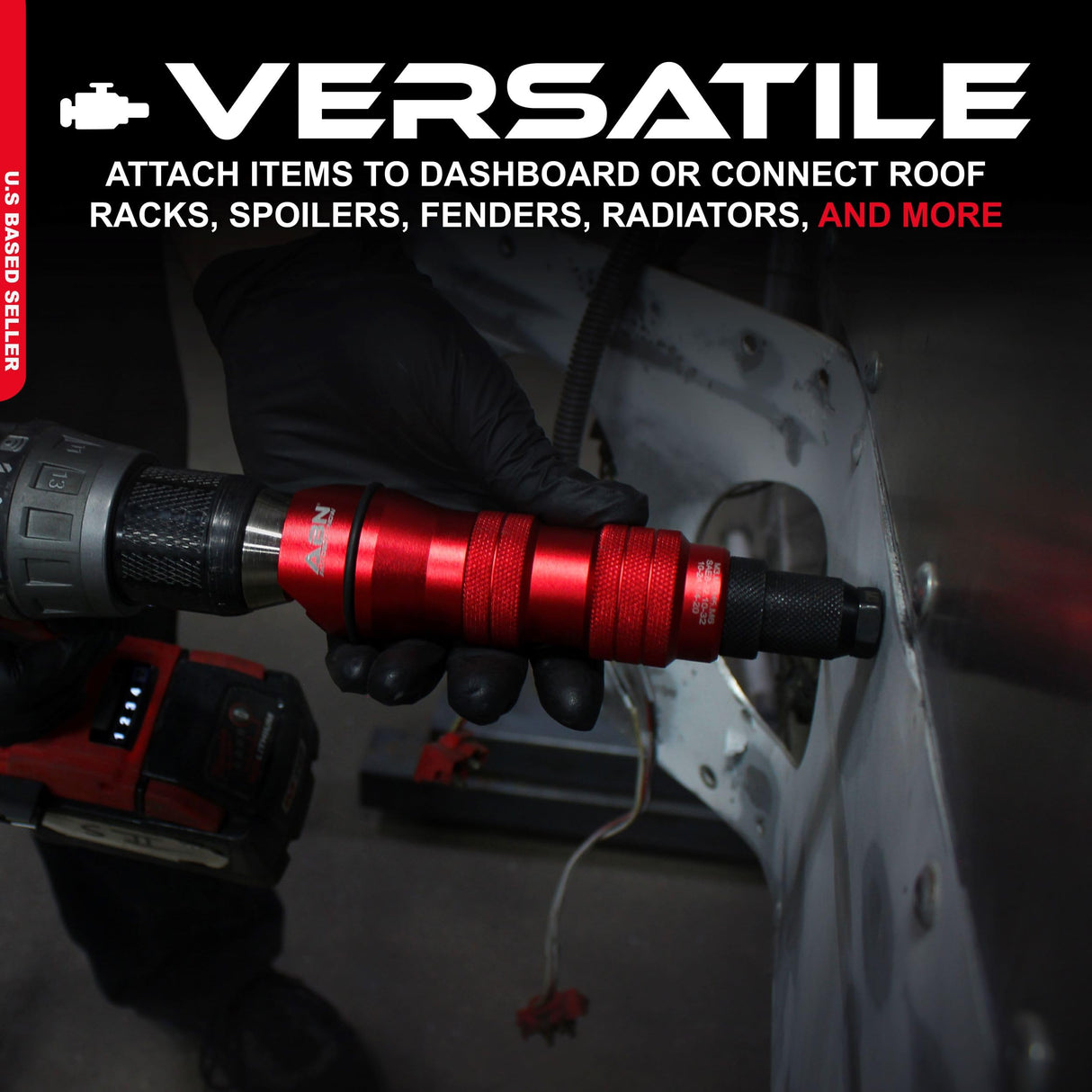 ABN Pneumatic Rivet Gun Drill Adapter - 1/4in Rivet Nut Tool Attachment with 8 Nosepieces for Cordless or Corded Drills ABN