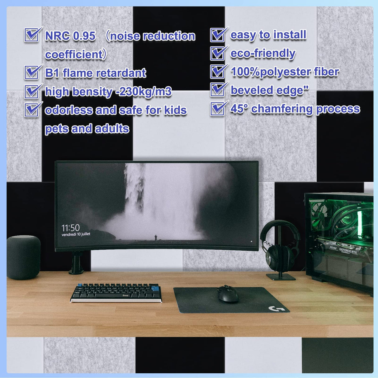 18 Pack Black Acoustic Panels 12"X12"X 0.4"Sound Absorbing Panel Wall Decoration Soundproof Wall Panels High-Density Sound Deadening Panels Acoustic Treatment Panel For Home Studio Dmsky