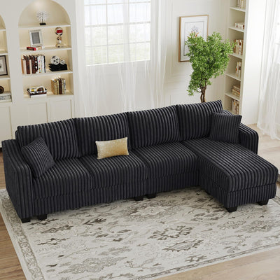 Belffin Sectional Couch with L-Shape Chaise L Shaped Couch with Ottoman Sectional Couches for Living Room Corduroy (Dark Grey, L Shaped)