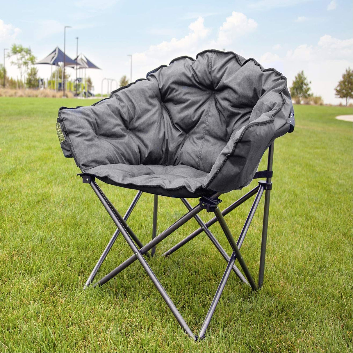 MacSports C932S-129 Padded Cushion Outdoor Folding Lounge Patio Club Chair, Gray MacSports