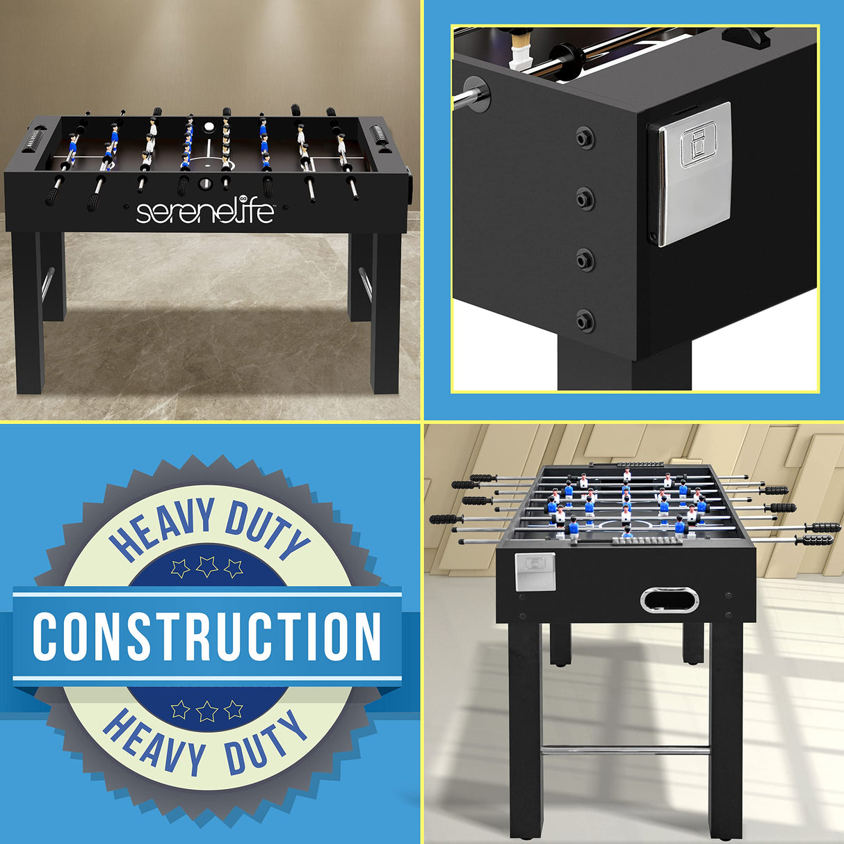SereneLife 48in Competition Sized Foosball Table, Soccer for Home, Arcade Game Room, 2 Balls, 2 Cup Holders 2x4ft for Man Cave or Basement - Standing or Tabletop, Black SereneLife