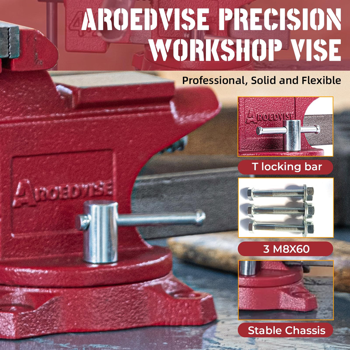 AROEDVISE Home Vise 4-1/2" Jaw Width Bench Vise with a 3 Inch Jaw Opening Home Vise for Woodworking, Drilling, Cutting Cast Iron Red AROEDVISE