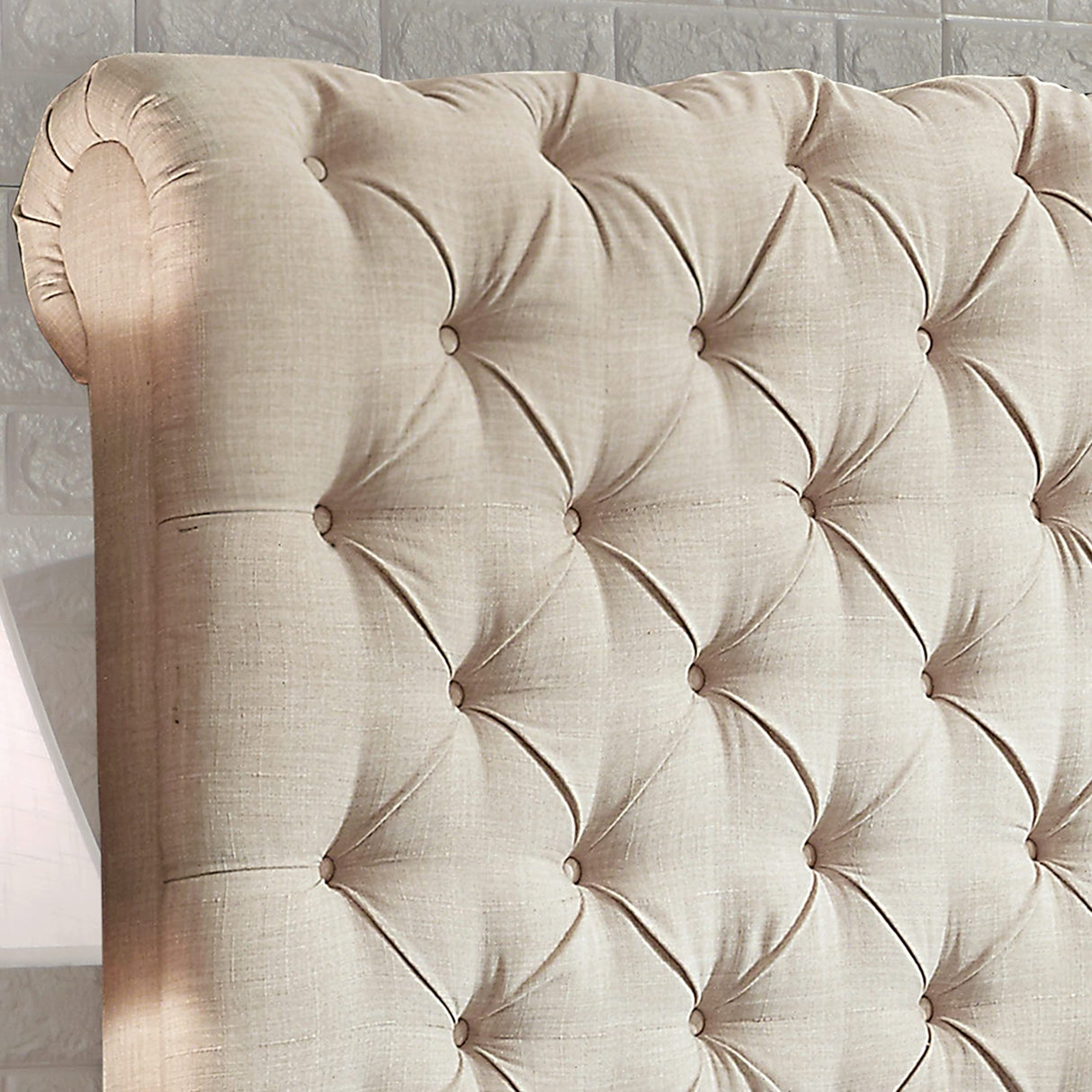 Rosevera Gideon Bed Frame/Fabric Upholstered Bed Frame with Adjustable Headboard/Chesterfield-Styled/Wood Slat Support/Easy Assembly,Queen,Beige Rosevera