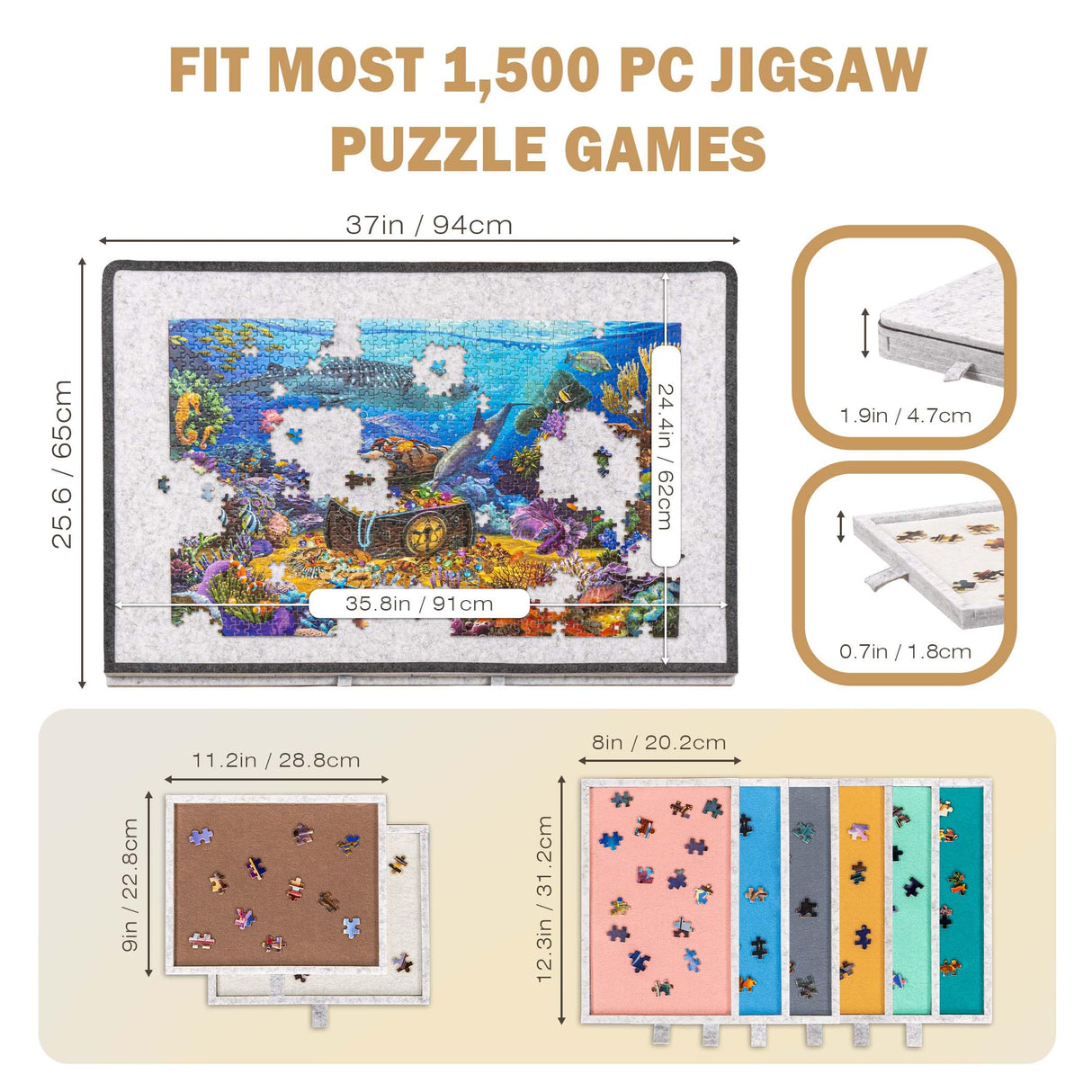 Becko US Tilting Puzzle Board with 2-in-1 Designed Stand & Cover, Lightweight Felt Storage Case with 8 Drawers for Adults, Portable Jigsaw Puzzle Table for Games Up to 1500 Pieces