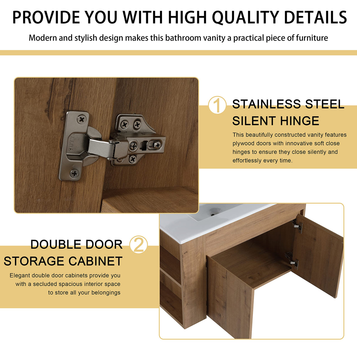 Malwee 30" Floating Bathroom Vanity with Sink, 30 Inch Single Sink Wall Mounted Bathroom Vanity, with 2 Doors and White Ceramic Basin Sink Top (027-30) Malwee