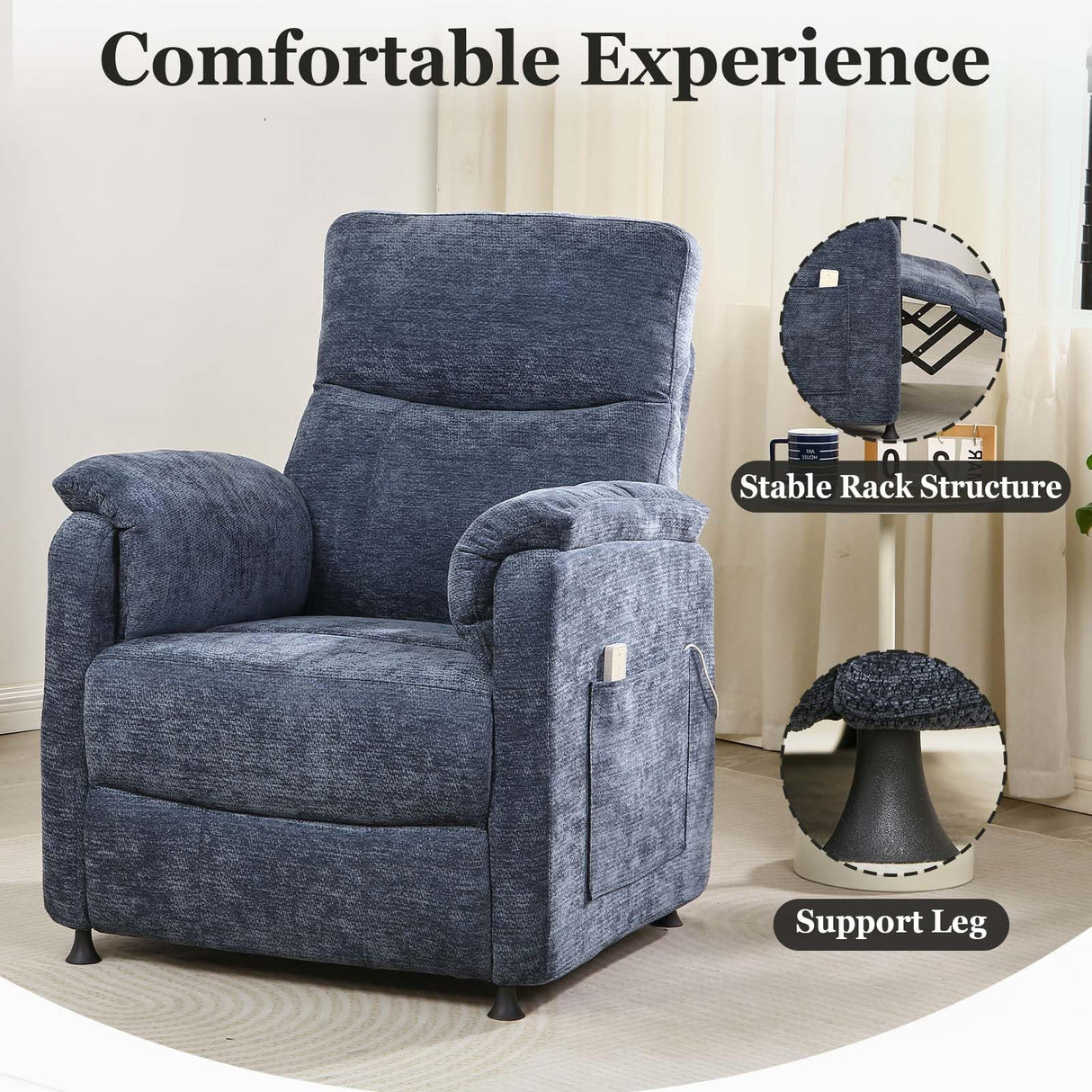 Thctvous Blue Electric Recliner Chairs for Adults, Comfy Power Recliners with Remote Control, Small Recliner Chair for Bedroom, Mini Reclining Chairs for Living Room Home Theater Office (Blue) Thctvous