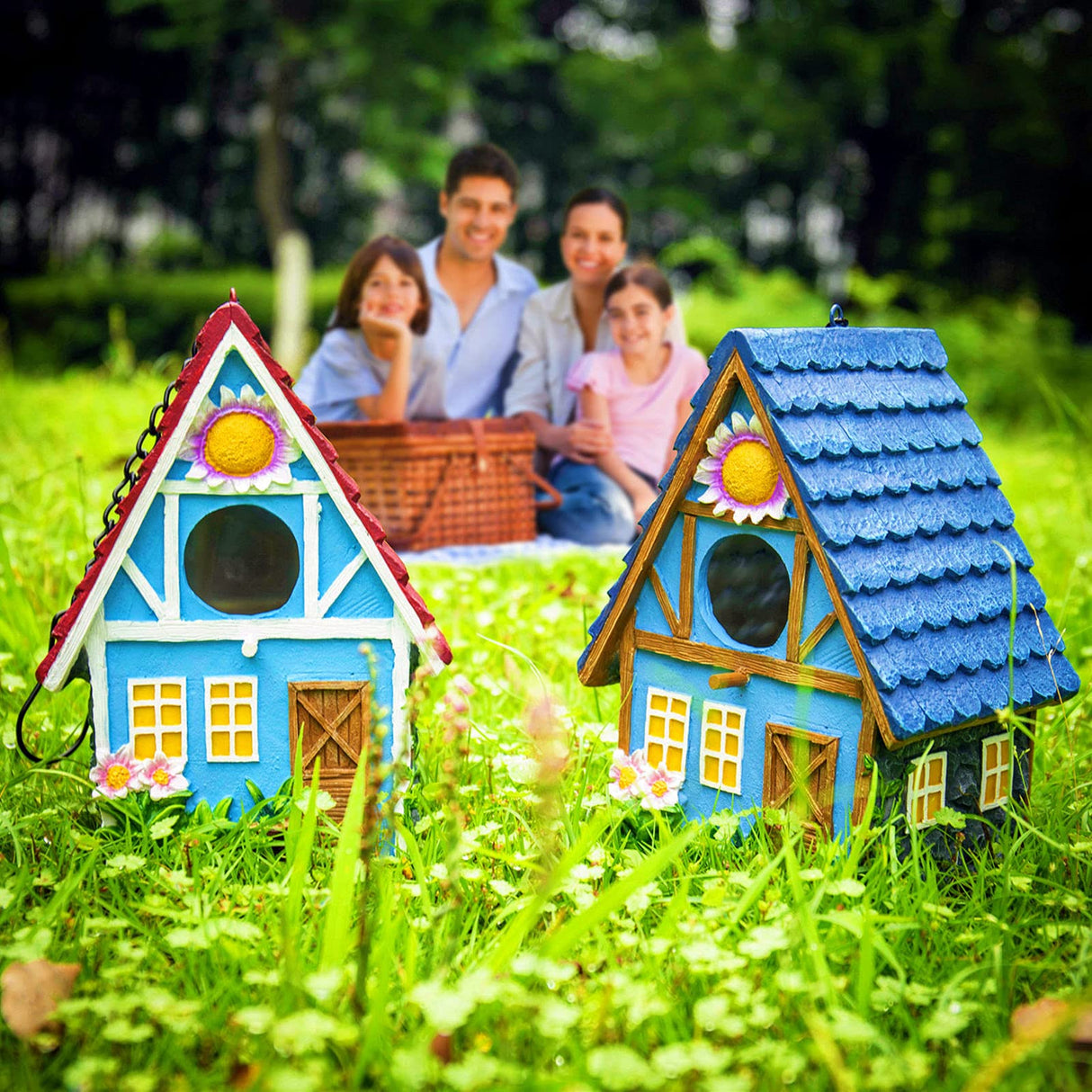 Garden Bird House for Outside Clearance Hanging Outdoors Country Cute Birdhouses for Wren Finchs Chickadee Hummingbird Tree Swallow Cage Kids Nature Lover Bluebird House(Blue) ZLSZTMI