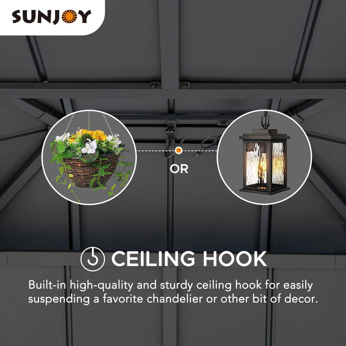 Sunjoy Hardtop Gazebo 10 x 12 ft. Outdoor Patio Aluminum Frame Gazebo with Solar Panel, 2-Tier Steel Hardtop Backyard Gazebo with Netting and Ceiling Hook, Black Sunjoy