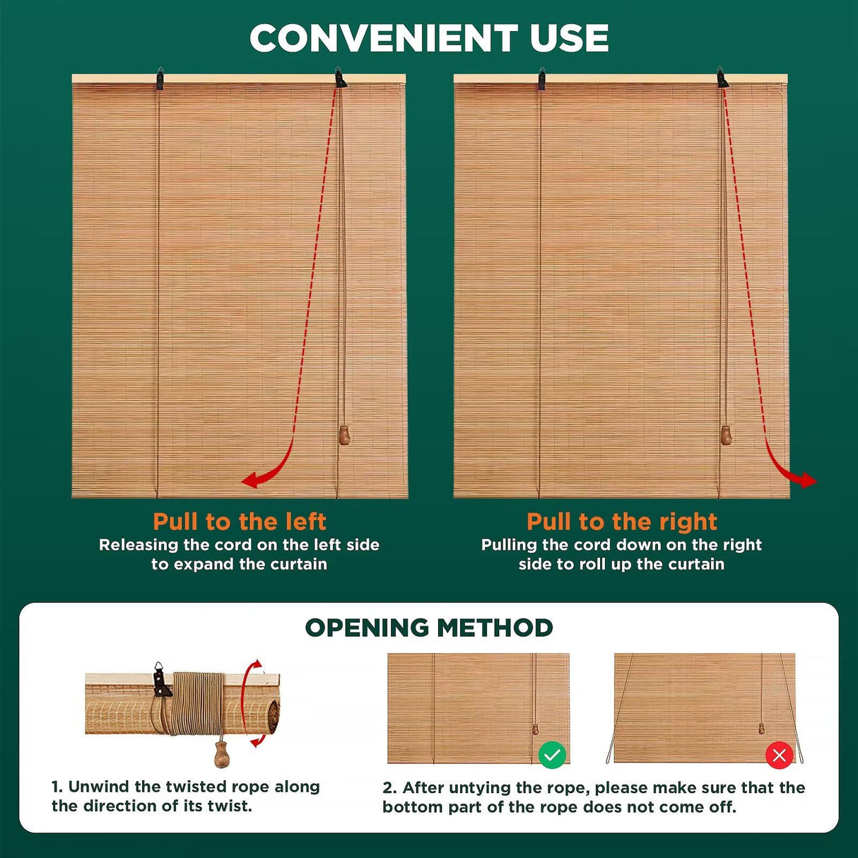 Bamboo Blinds for Interior Windows, Easy to Install Bamboo Shades for Indoor Windows, Custom Roller Shades for Indoor Window and Outdoor Patio, 23" W x 48" H BAYUE