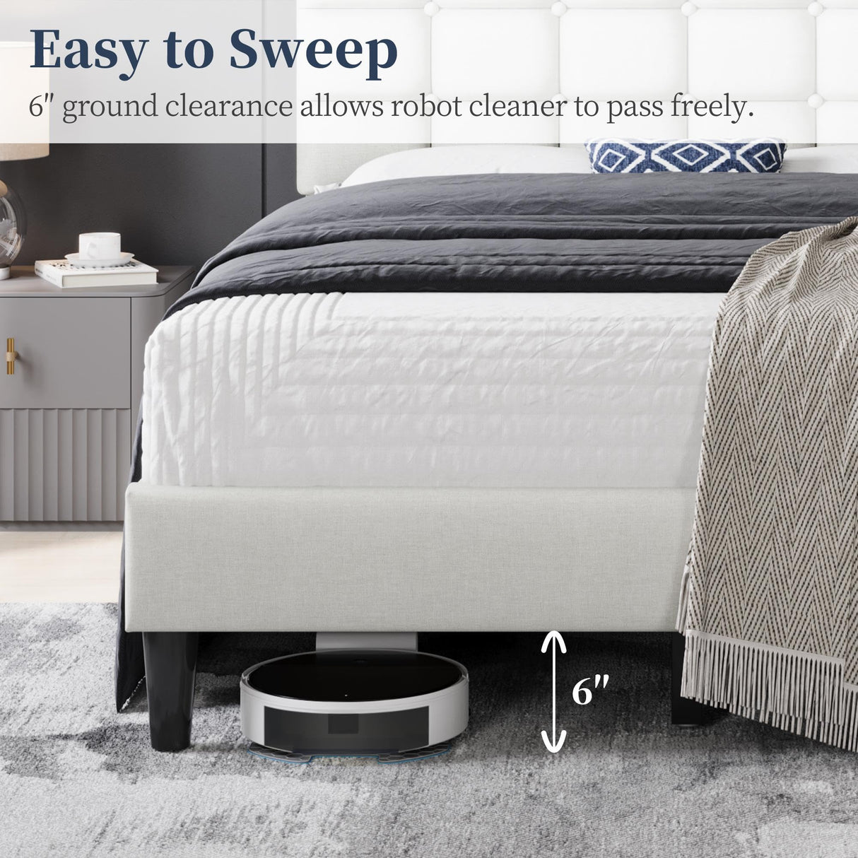 Yaheetech Upholstered Bed Frame, Modern Full Bed Platform with Square Stitched&Button Tufting Headboard Height Adjustable, Wooden Slats Support, No Box Spring Needed, Full Size, Beige Yaheetech