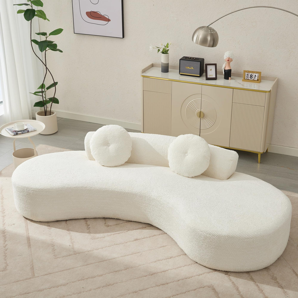 VnndeNest 105" Curved Sofa,Modern Half Moon Sectional Sofa, Comfy Point-Shaped Corduroy Upholstered Modular Sofa with 2 Pillows, 4 Seater Cloud Couch for Living Room,Apartment, Free Installation,Beige VnndeNest