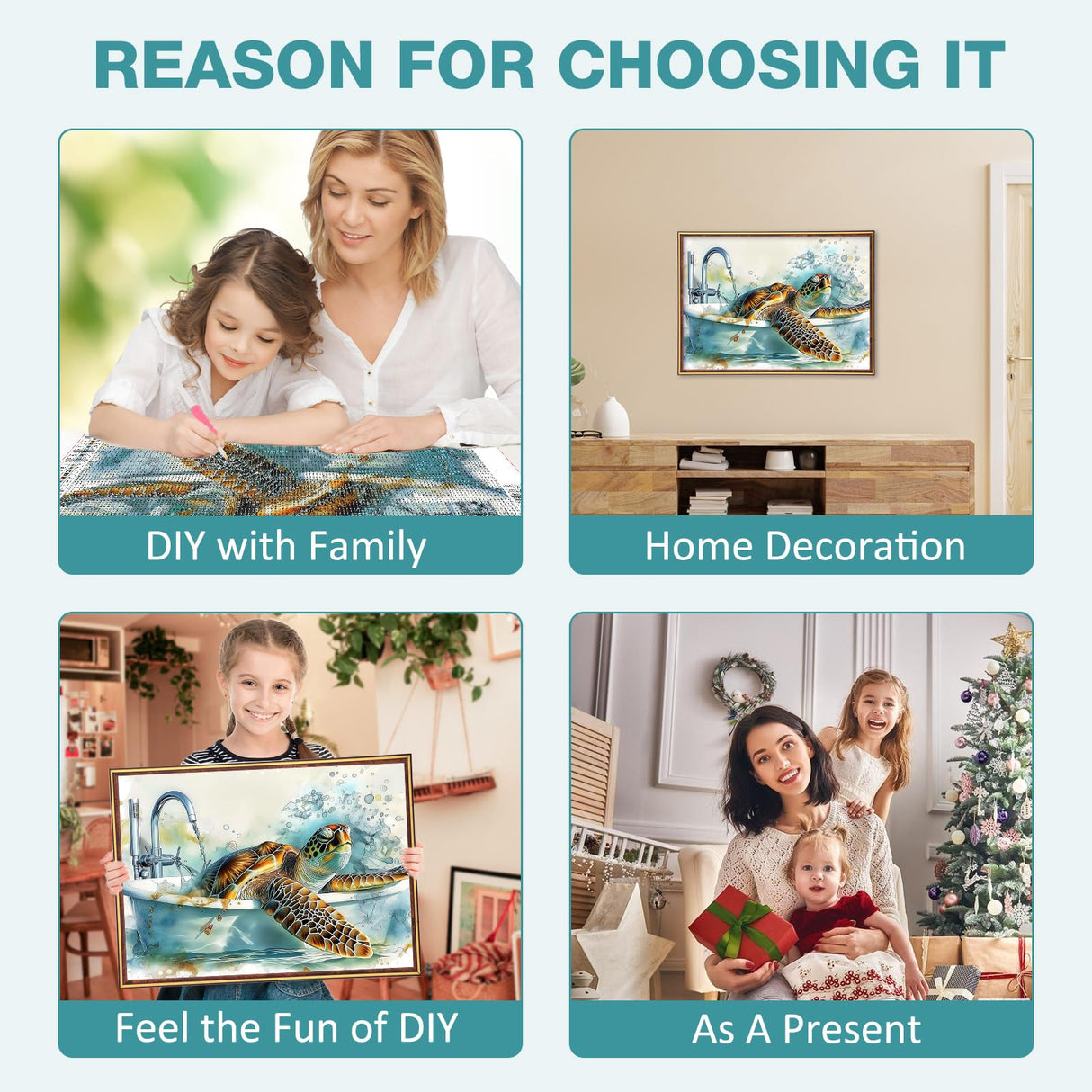 MEIYUDA Sea Turtle Diamond Painting Kits for Adults, 5D Bath Turtle Diamond Art Kits for Beginners, Animals DIY Full Diamonds Art Painting Kit for Home Wall Decor Present 12x16inch MEIYUDA