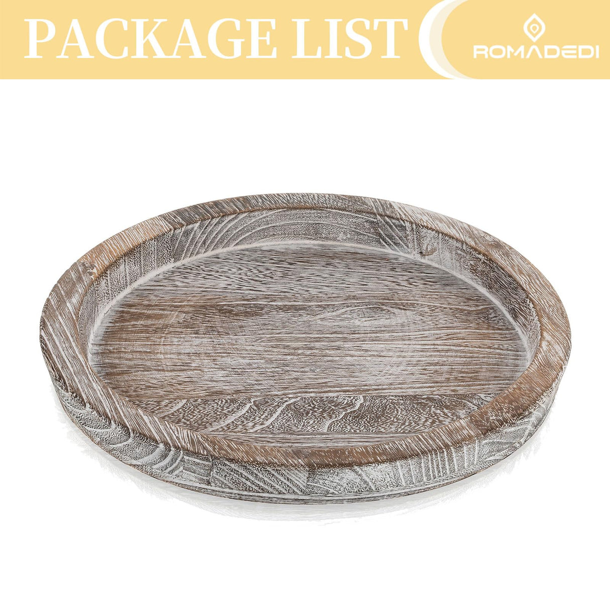 Wooden Decorative Tray Candle Holder: Romadedi Round Wood Tray Home Decor, Whitewash Rustic Trays for Farmhouse Dinning Table Kitchen Countertop Coffee Table Wedding Centerpiece, 11inch, Size L Romadedi