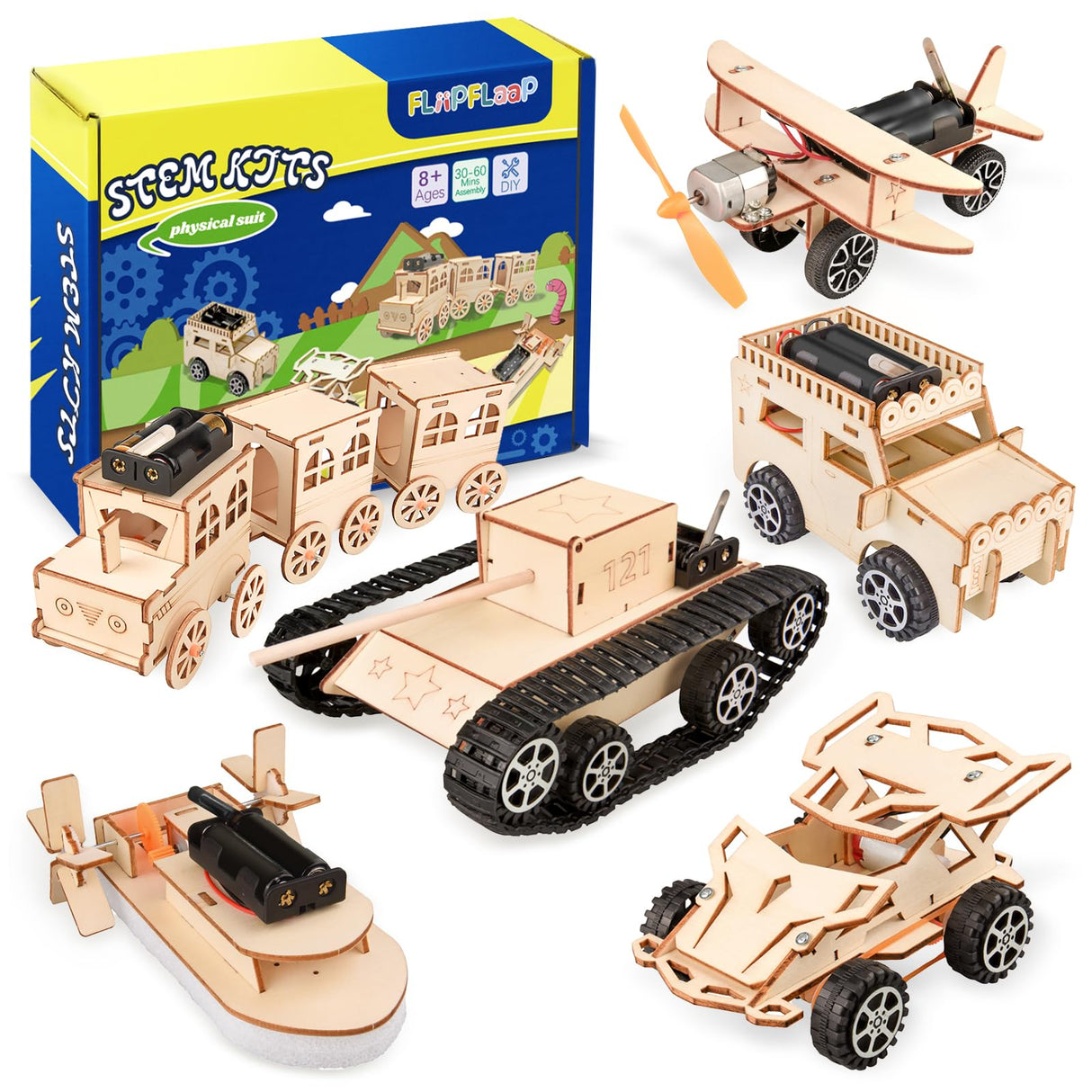 6-in-1 STEM Kits for Kids Age 8-12, Educational STEM Toys for Boys and Girls, Wooden Building Kit for Kids STEM Science Experiments Kit, Ideal Christmas Birthday Gifts for 8 9 10 11 12 13 Year Old FliipFlaap