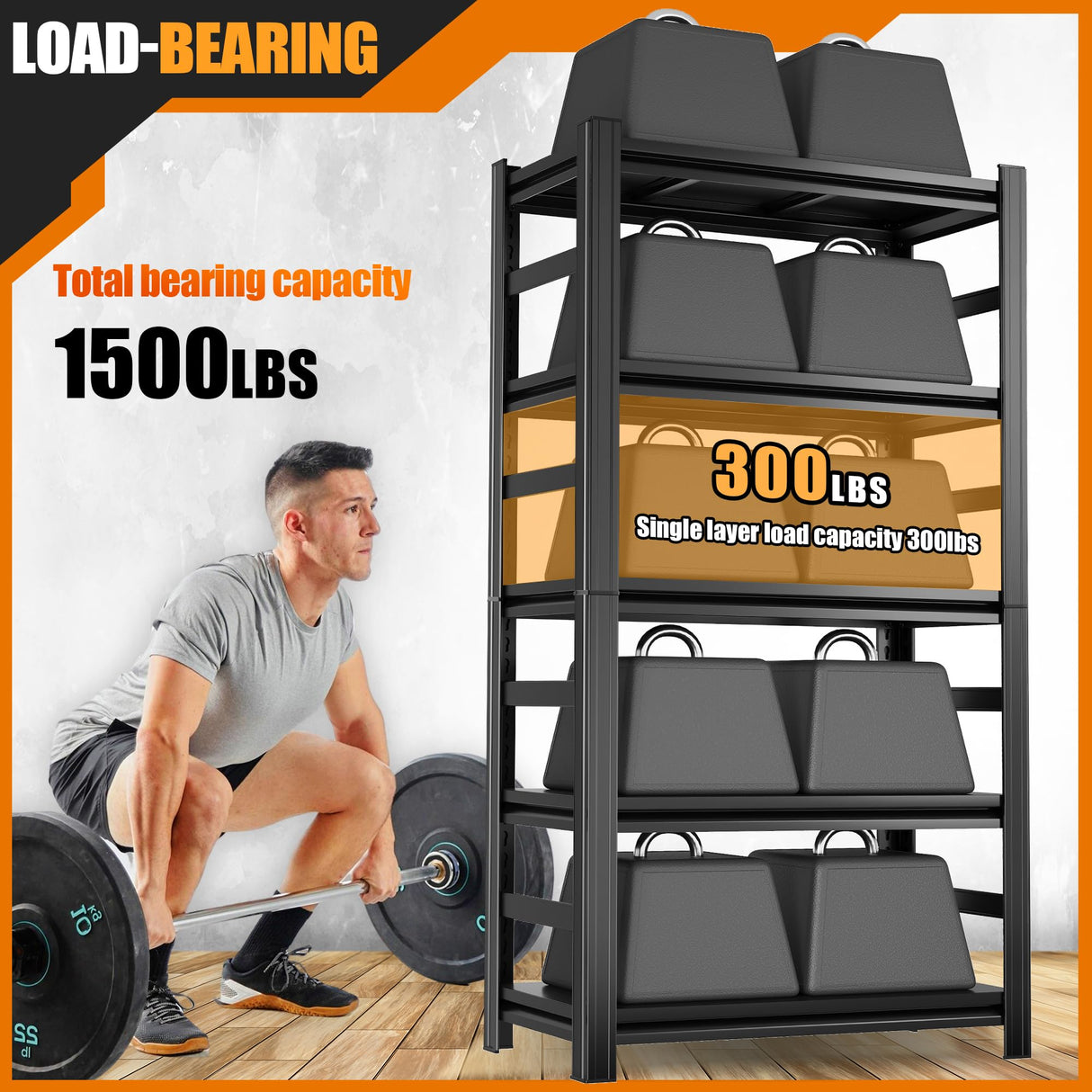 PRESTELION 5-Tier Storage Shelving 32" W Steel Heavy Duty Shelving Unit with Shelves for Heavy Duty Metal Shelving Adjustable Garage Shelving Rack Storage Kitchen, 63" H X 32" W X 16" D, Black PRESTELION