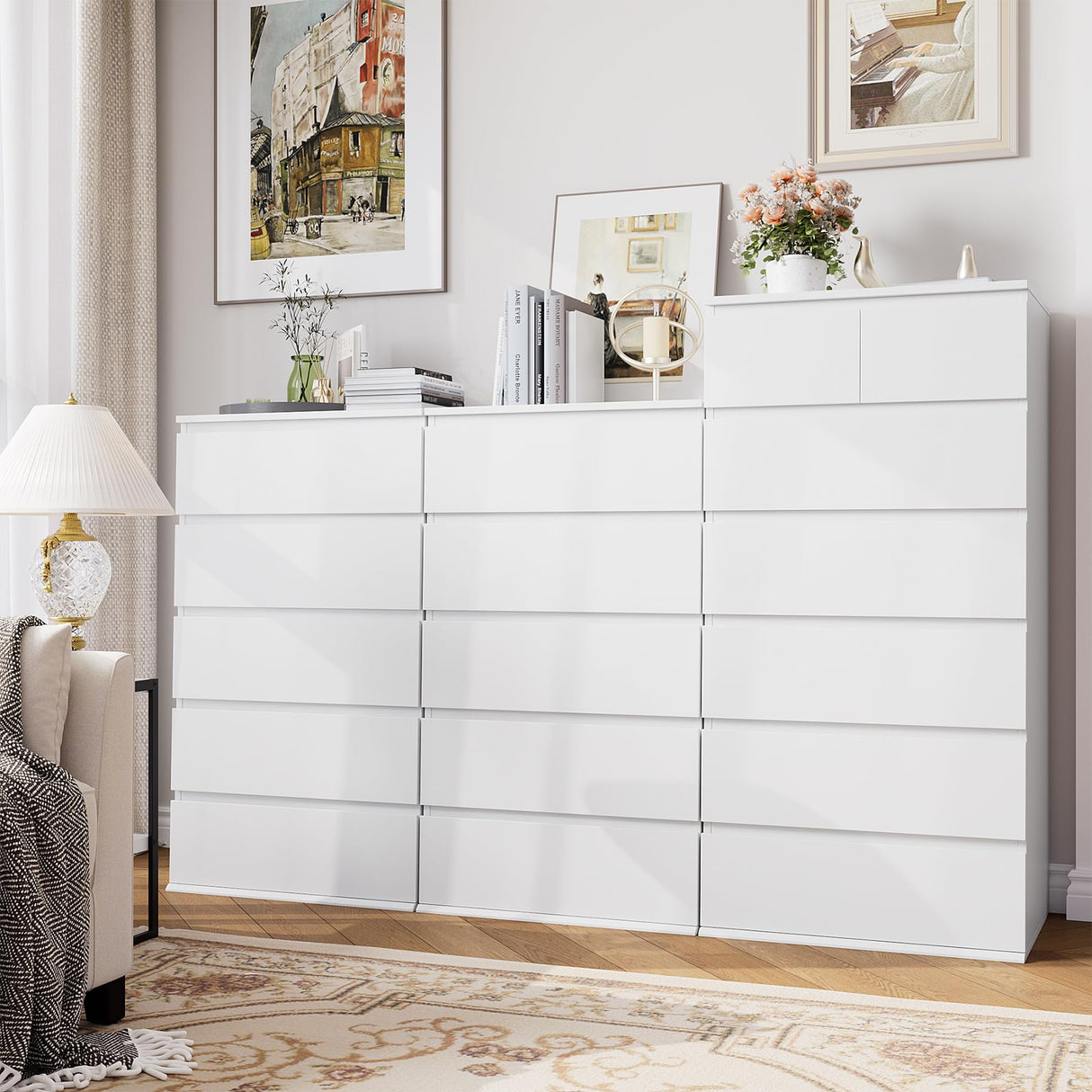FOTOSOK 7 Drawer Dresser, White Dresser Tall Dresser, 23.6W x 15.7D x 46.7H in White Chest of Drawers with Large Storage Space for Home FOTOSOK