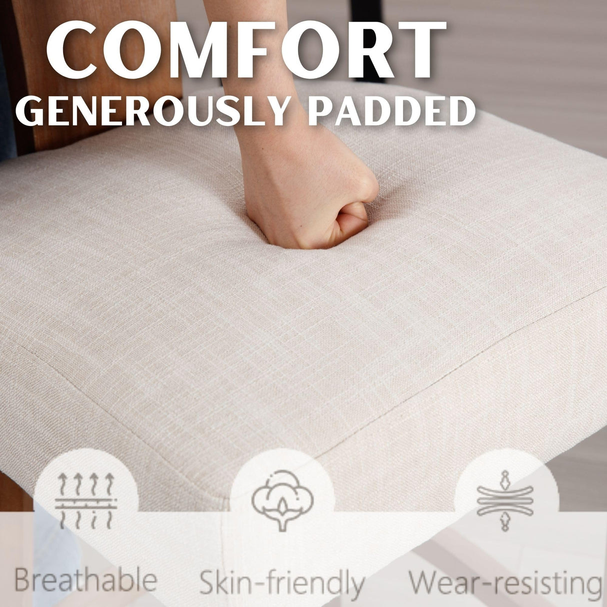 RIVOVA 26” Bar Stools Set of 4 Counter Height Bar Stool, Modern Kitchen Barstools with Back and Wood Legs, Farmhouse Upholstered Island Stools Countertop Bar Chairs, Beige RIVOVA