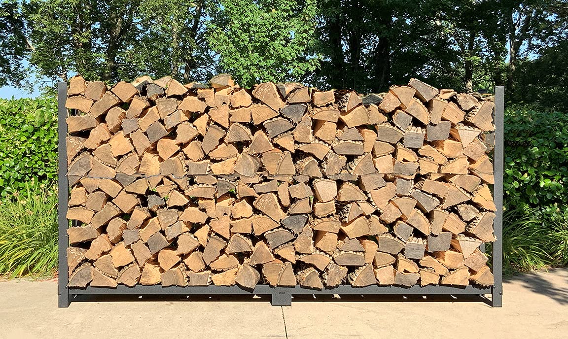 Woodhaven 8 Foot 1/2 Cord Firewood Log Rack With No Cover - Made In USA - Outdoor Use Lifetime Structural Warranty - Black Texture Powder Coat Finish - Made With Heavy Duty Steel (No Cover) Woodhaven