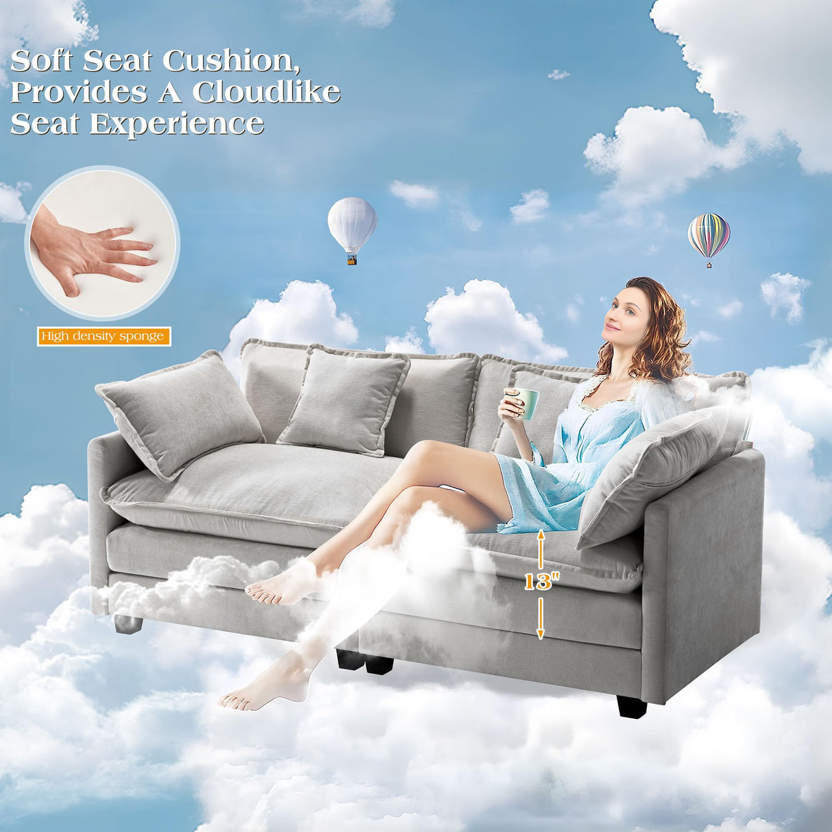77.6" Modular Sectional Sofa,Loveseat Couch for Living Room, Modern Deep Seat Sofa 2 Seater Chenille Fabric Comfy Cloud Couches with Throw Pillows for Apartment,Small Spaces Hanherry
