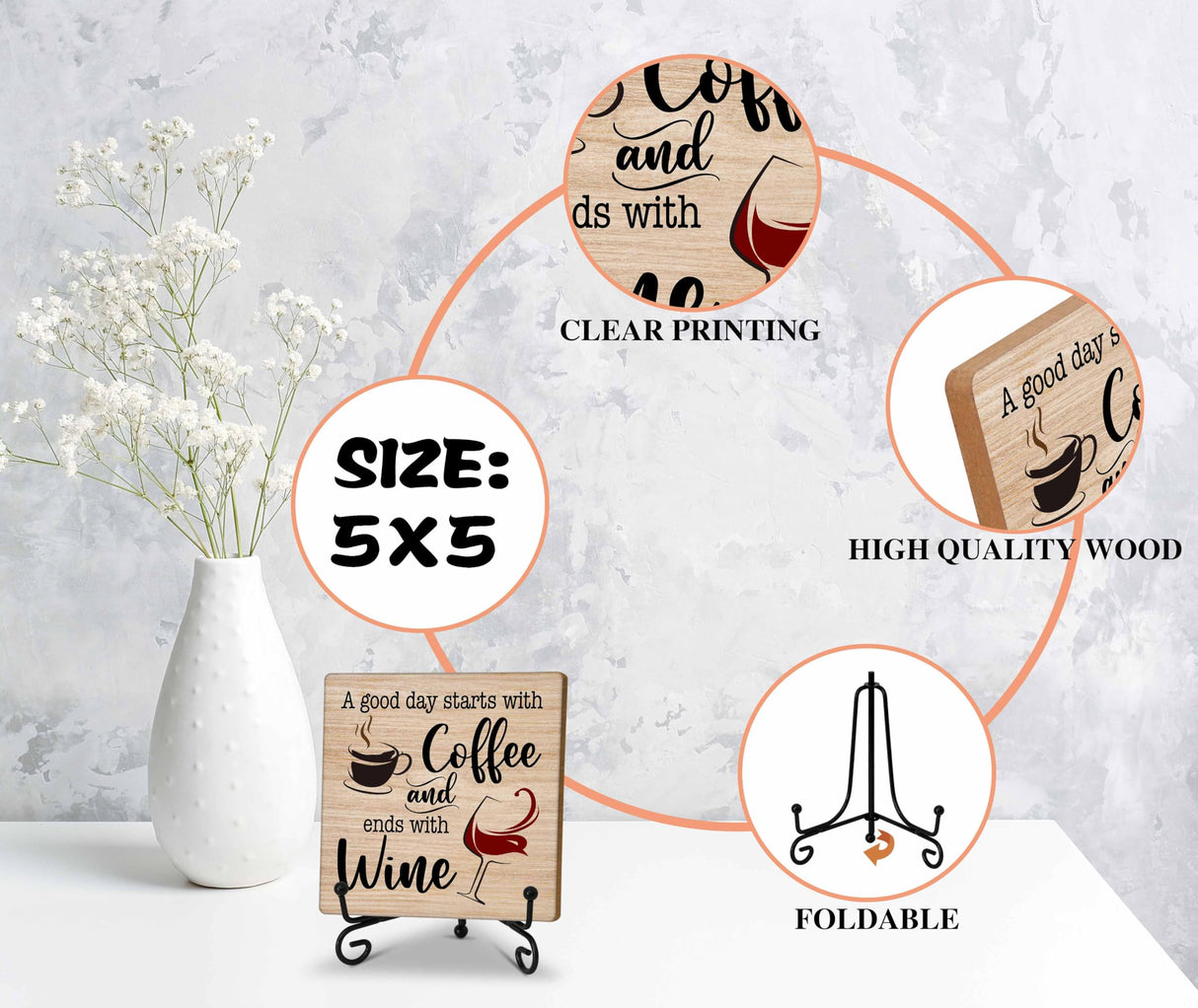 Coffee And Wine Desk Decor Sign, Rustic Wooden Sign With Stand, A Good Day Starts With Coffee And Ends With Wine Sign For Farmhouse Home Kitchen Bar Shelf Table, Gifts For Family Friend Coworker, C18 Zmyollo