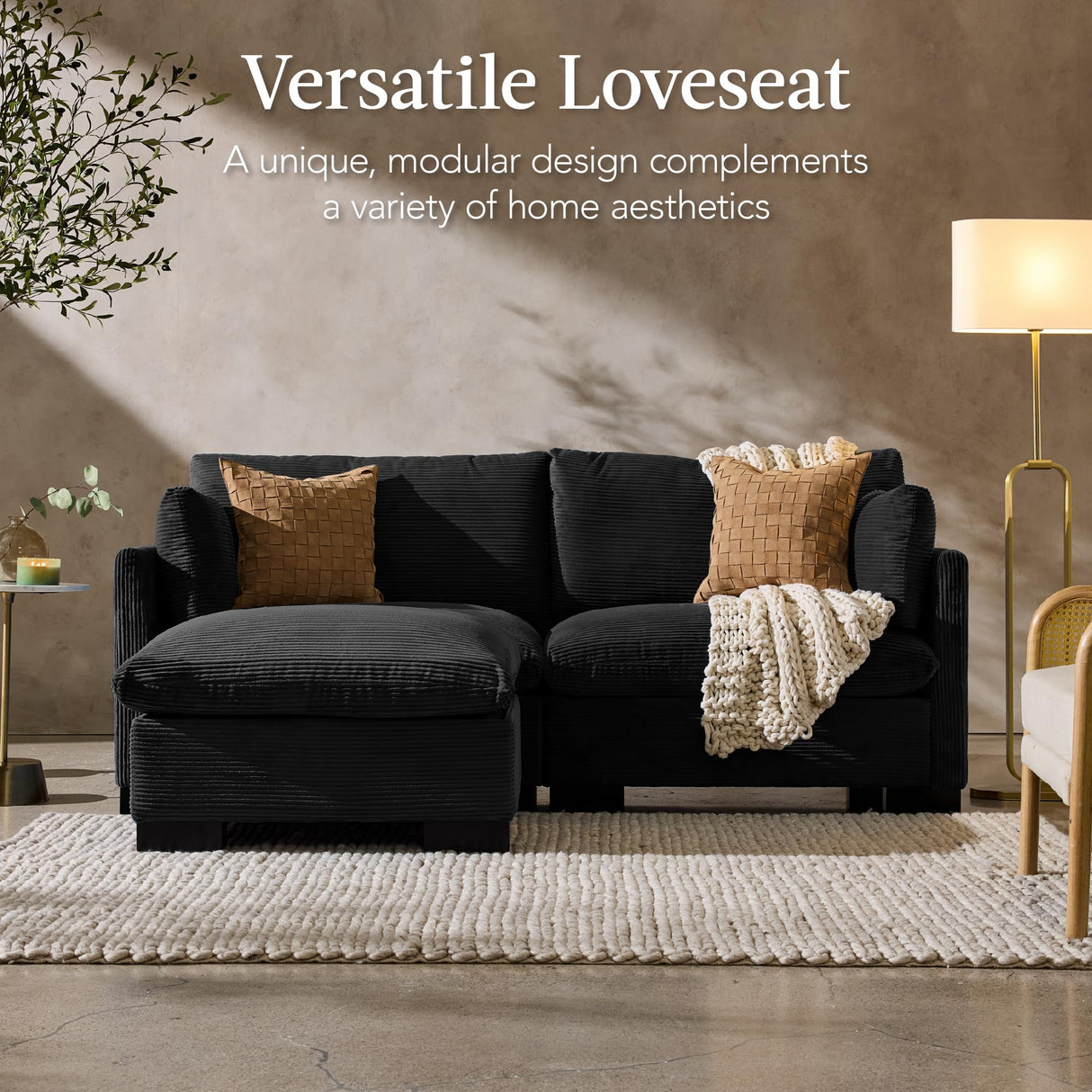 Best Choice Products Modern Loveseat Sofa for Living Room, Corduroy Recliner, Removable Cover, Spring Cushions, Solid Wood Frame, Easy Assembly for Small Spaces, 82in – Black Best Choice Products